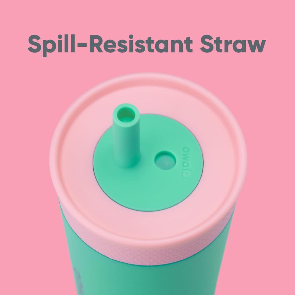 Owala Kids Insulation Stainless Steel Tumbler with Spill Resistant Flexible Straw, Easy to Clean, Kids Water Bottle, Great for Travel, Dishwasher Safe, 12 Oz, Pink and Purple (Lilac Rocket)