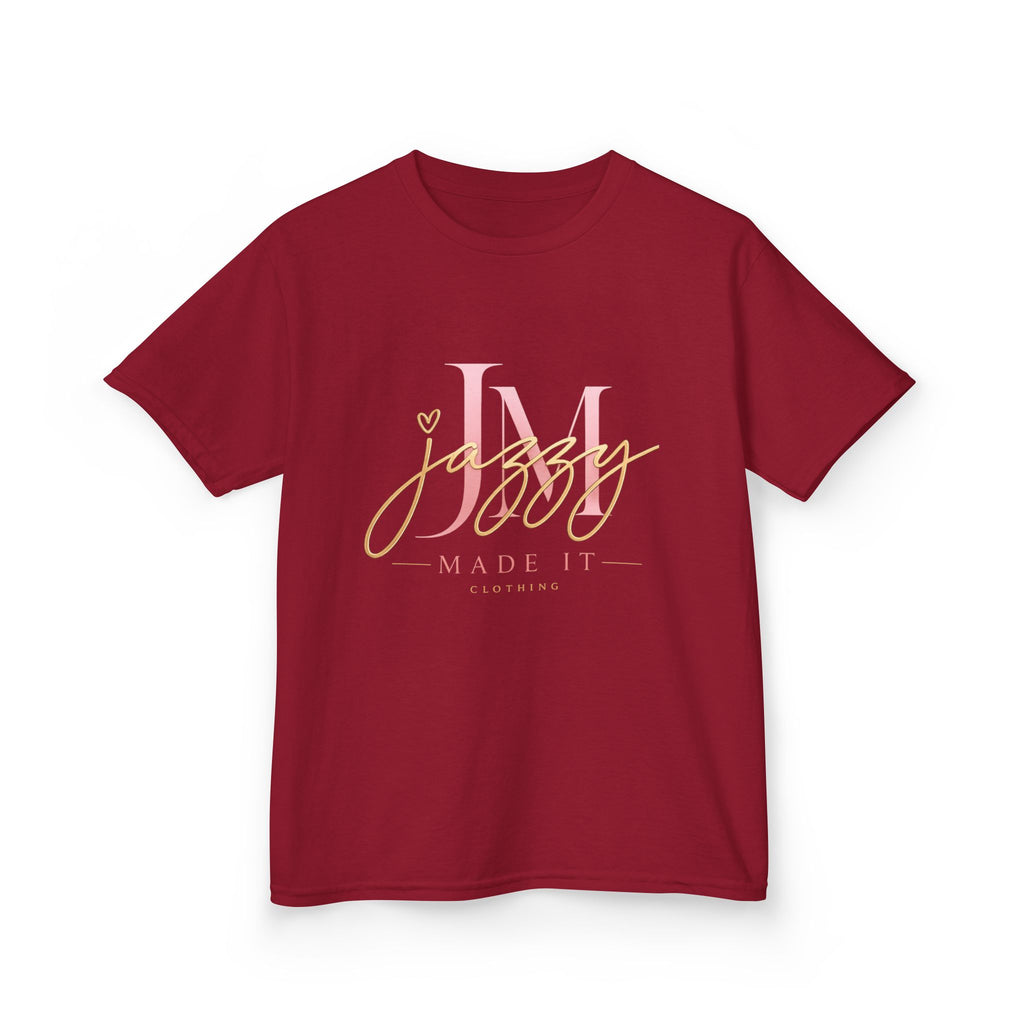 Kids Tee — Pink Initial 'M' with 'Jassy Made It' Gold Script