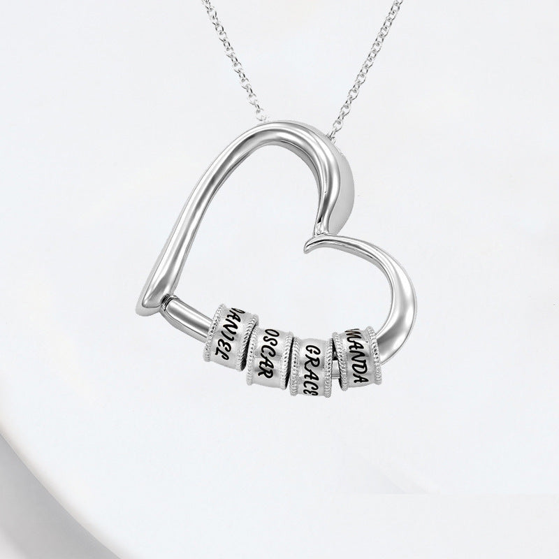 Heart Shaped Beaded Necklace with Engraving Option