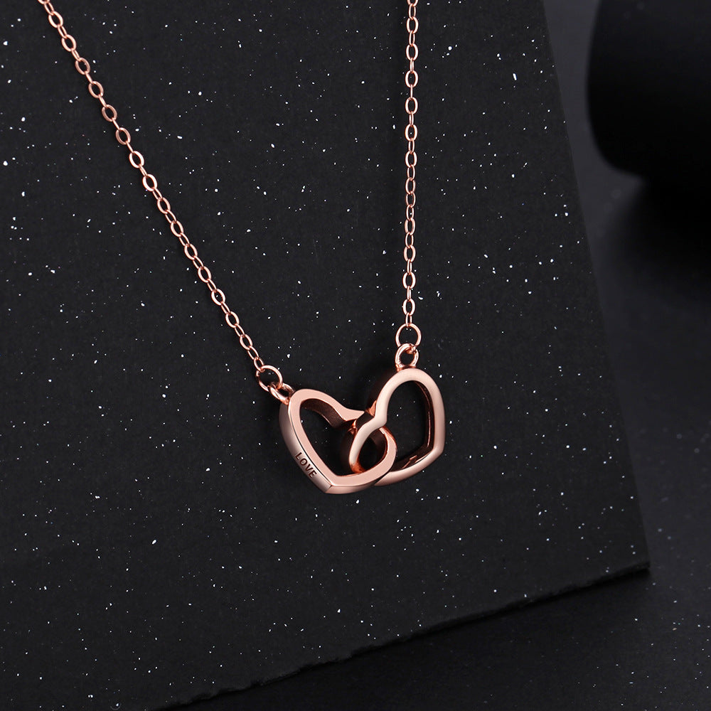 S925 Sterling Silver Double Heart Necklace with Engraving