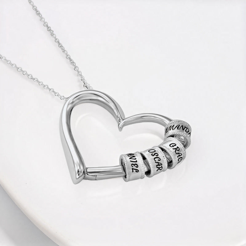 Heart Shaped Beaded Necklace with Engraving Option