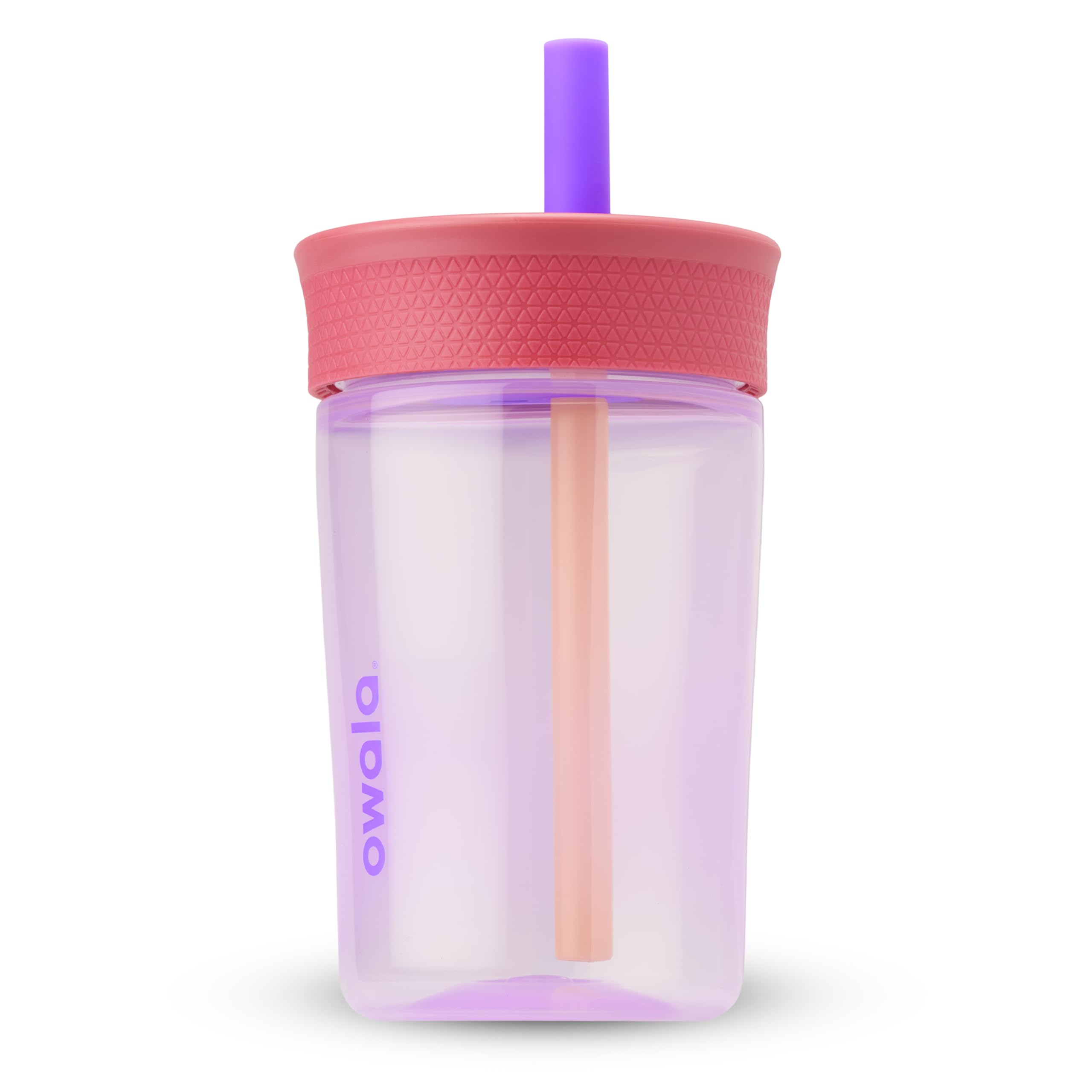 Owala Kids Insulation Stainless Steel Tumbler with Spill Resistant Flexible Straw, Easy to Clean, Kids Water Bottle, Great for Travel, Dishwasher Safe, 12 Oz, Pink and Purple (Lilac Rocket)