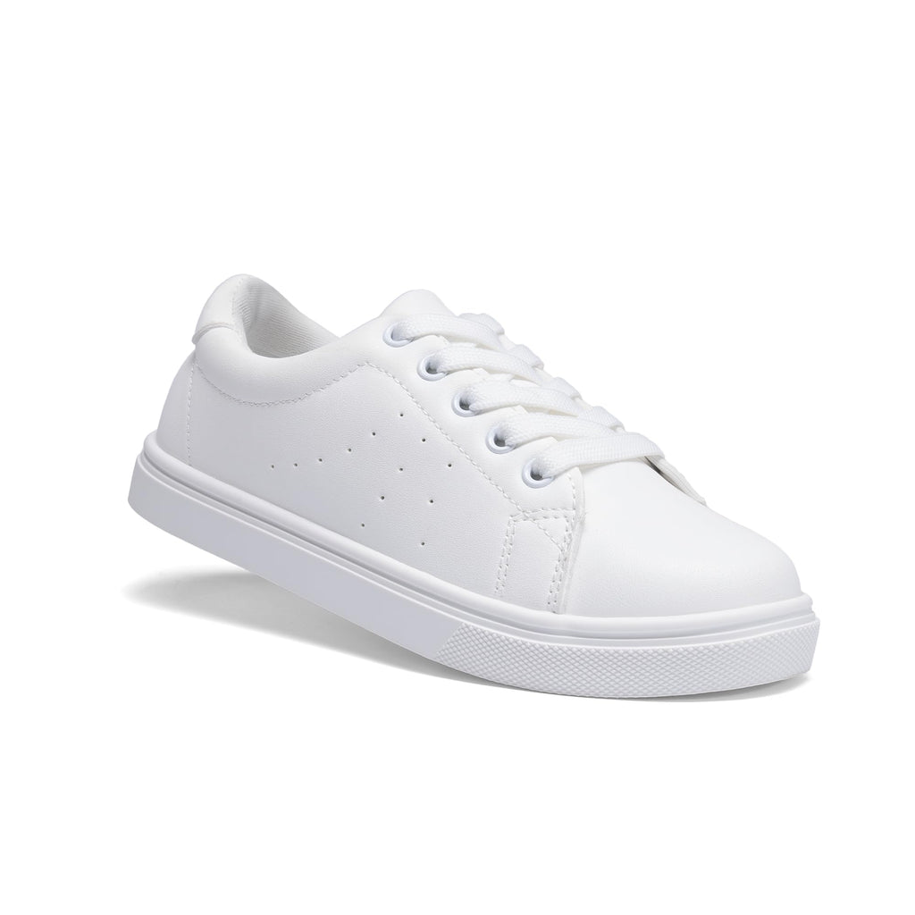 FabKids Kids Sneakers Boys Girls White Shoes Low Top Lace Up Footwear for Toddler Little Kid Big Kid