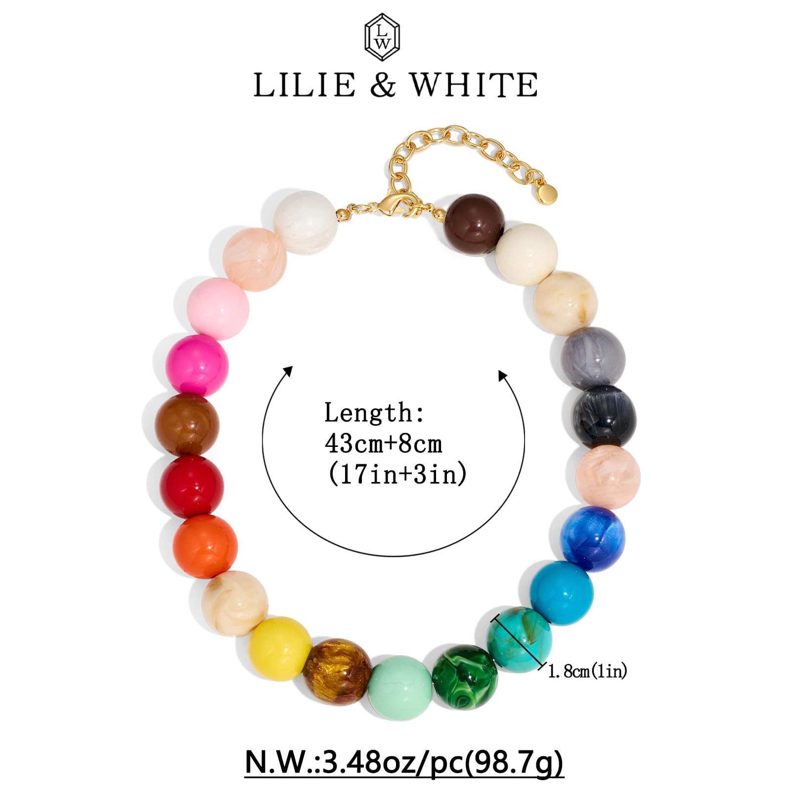 LILIE&WHITE Colorful Chunky Bead Necklaces For Women Trendy Boho Collar Statement Necklace Choker Summer Beach Jewelry Birthday Gift For Her
