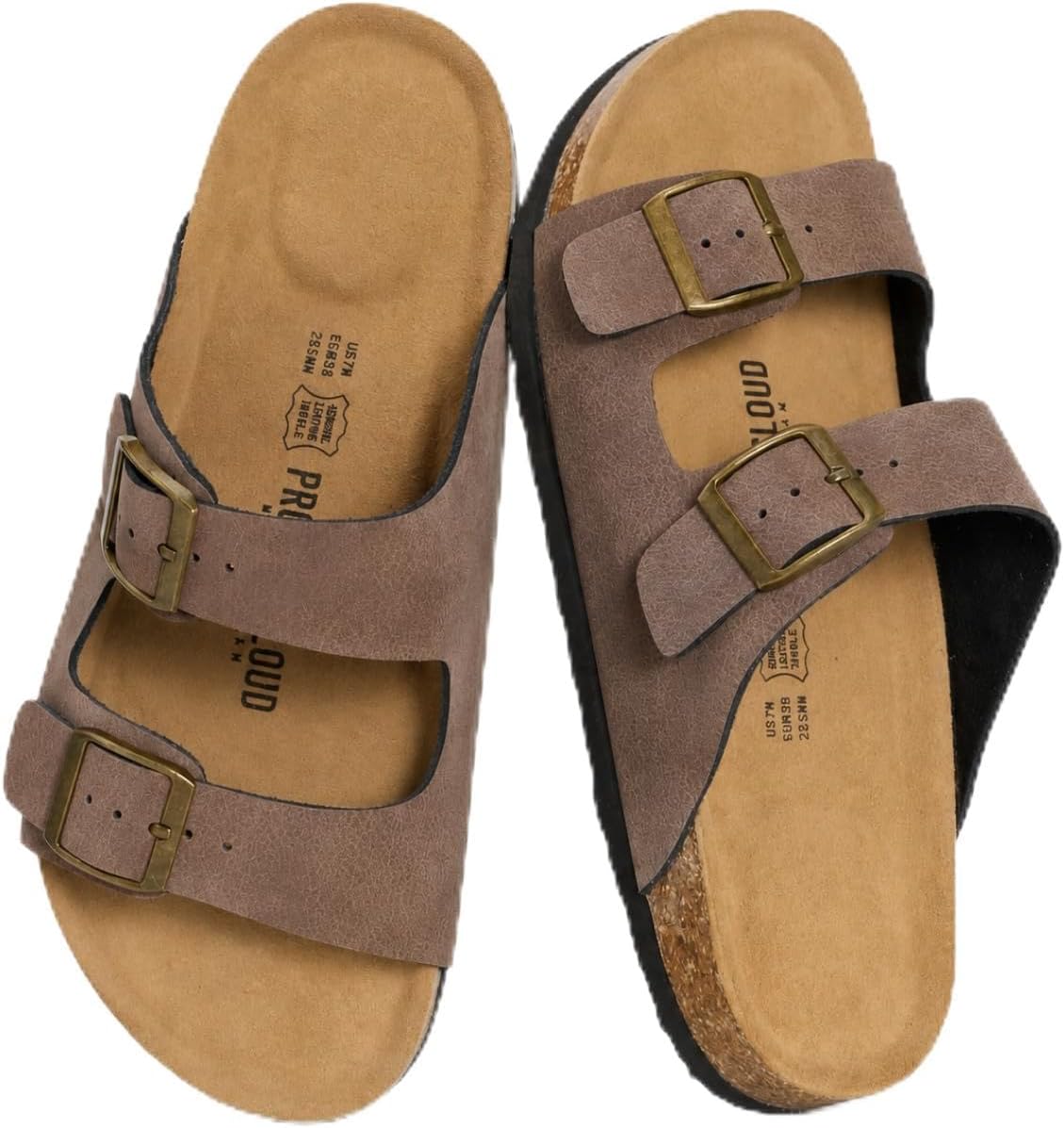 Project Cloud 100% Genuine Leather Flat Sandals For Women 2026 Cork Footbed Womens Sandals with Memory Foam and arch support Vacation Essentials Slides for Women Footwear (Venita)