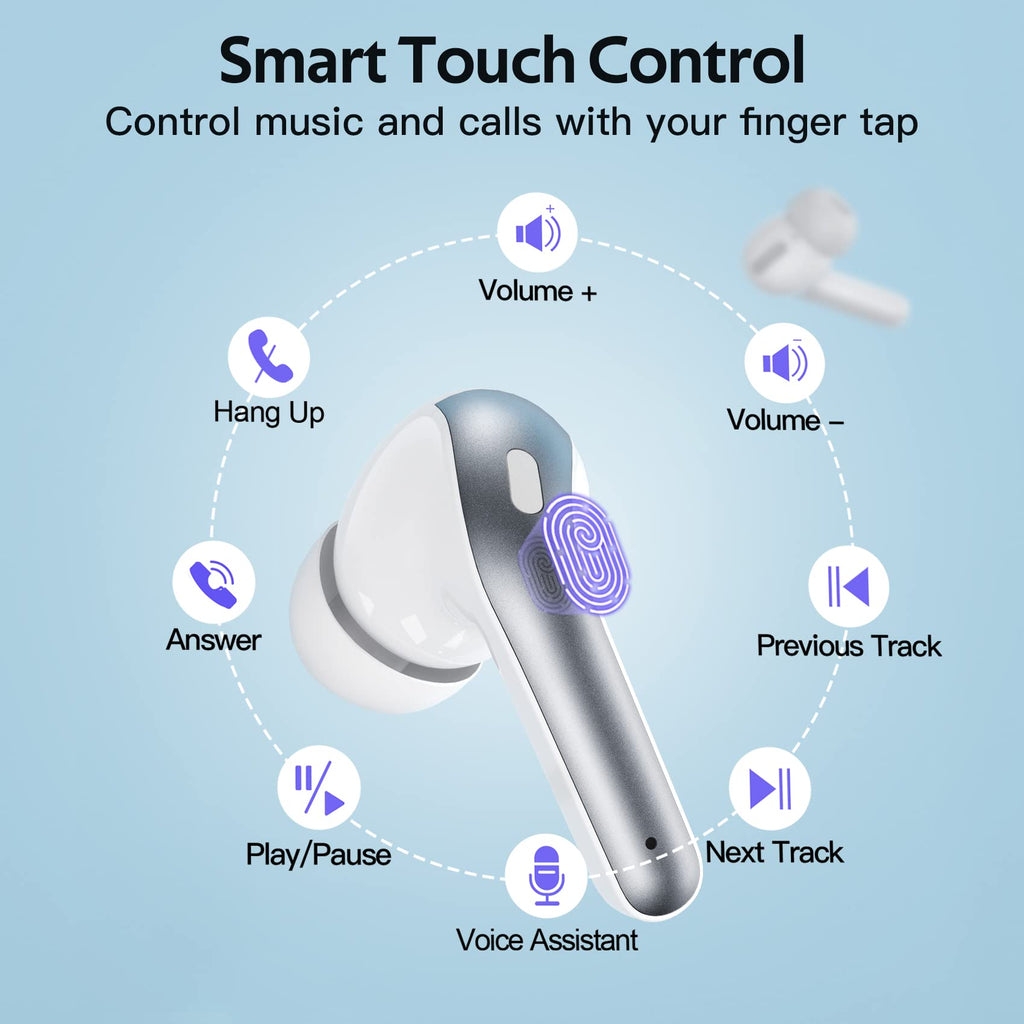 TAGRY Bluetooth Headphones True Wireless Earbuds 60H Playback LED Power Display Earphones with Wireless Charging Case IPX5 Waterproof in-Ear Ear buds with Mic for TV Smart Phone Laptop Computer Sports
