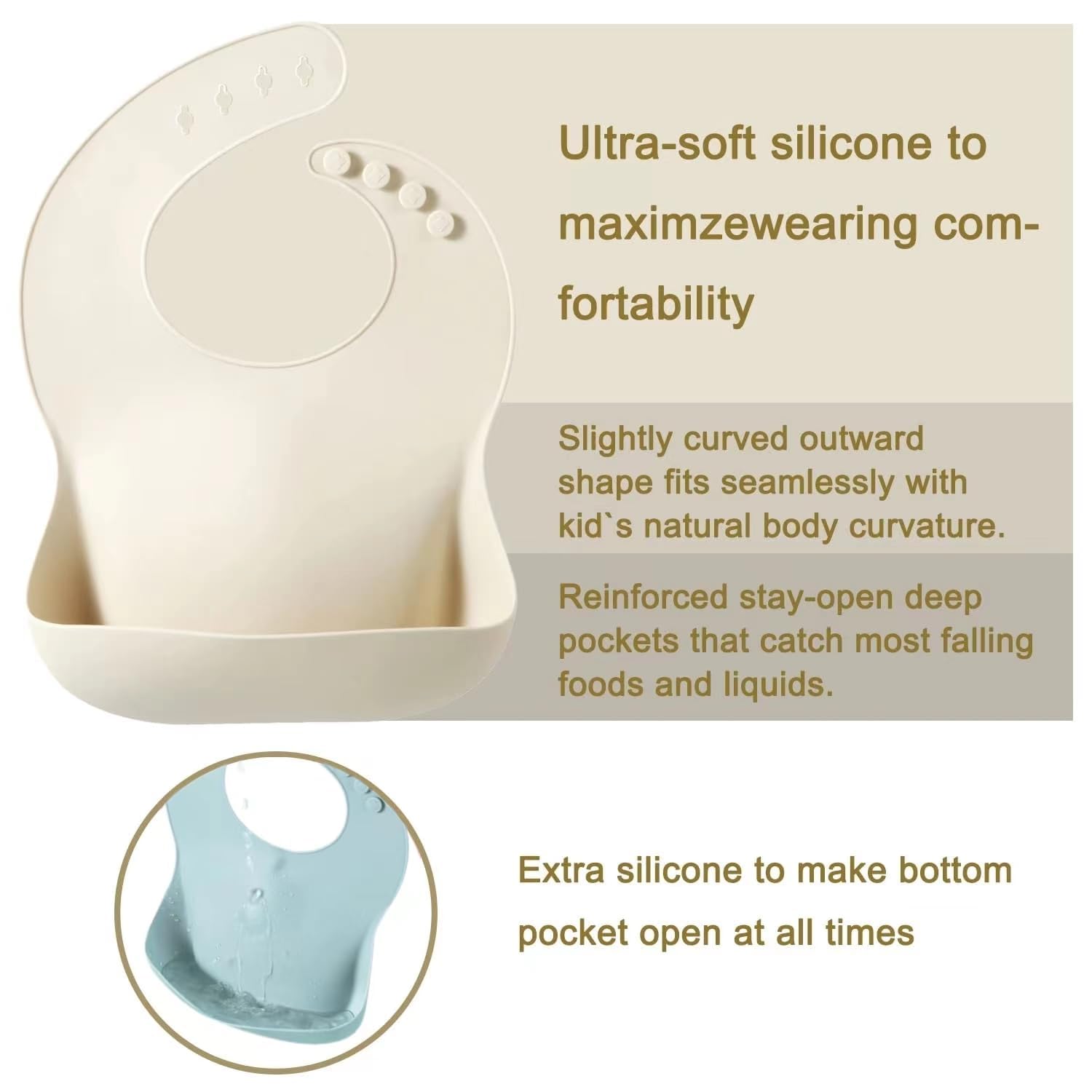 PandaEar Set of 3 Silicone Baby Bibs Waterproof, Soft, Unisex, 10-72 Months