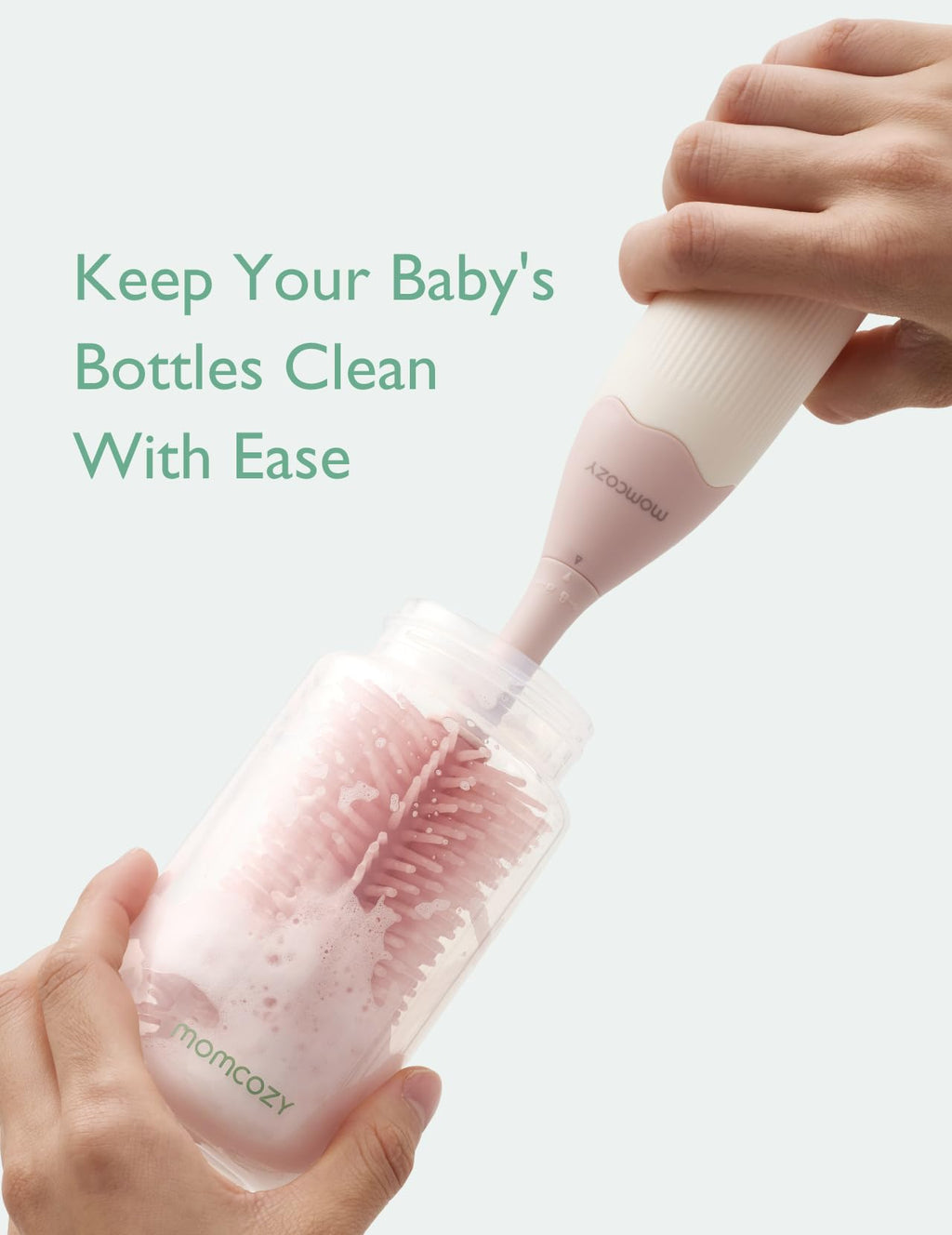 Momcozy 7-in-1 Baby Bottle Cleaner Kit with Silicone, Nipple & Straw Brushes, Soap Dispenser and Drying Rack - Portable Cleaning Tool for Home and Travel, Pink