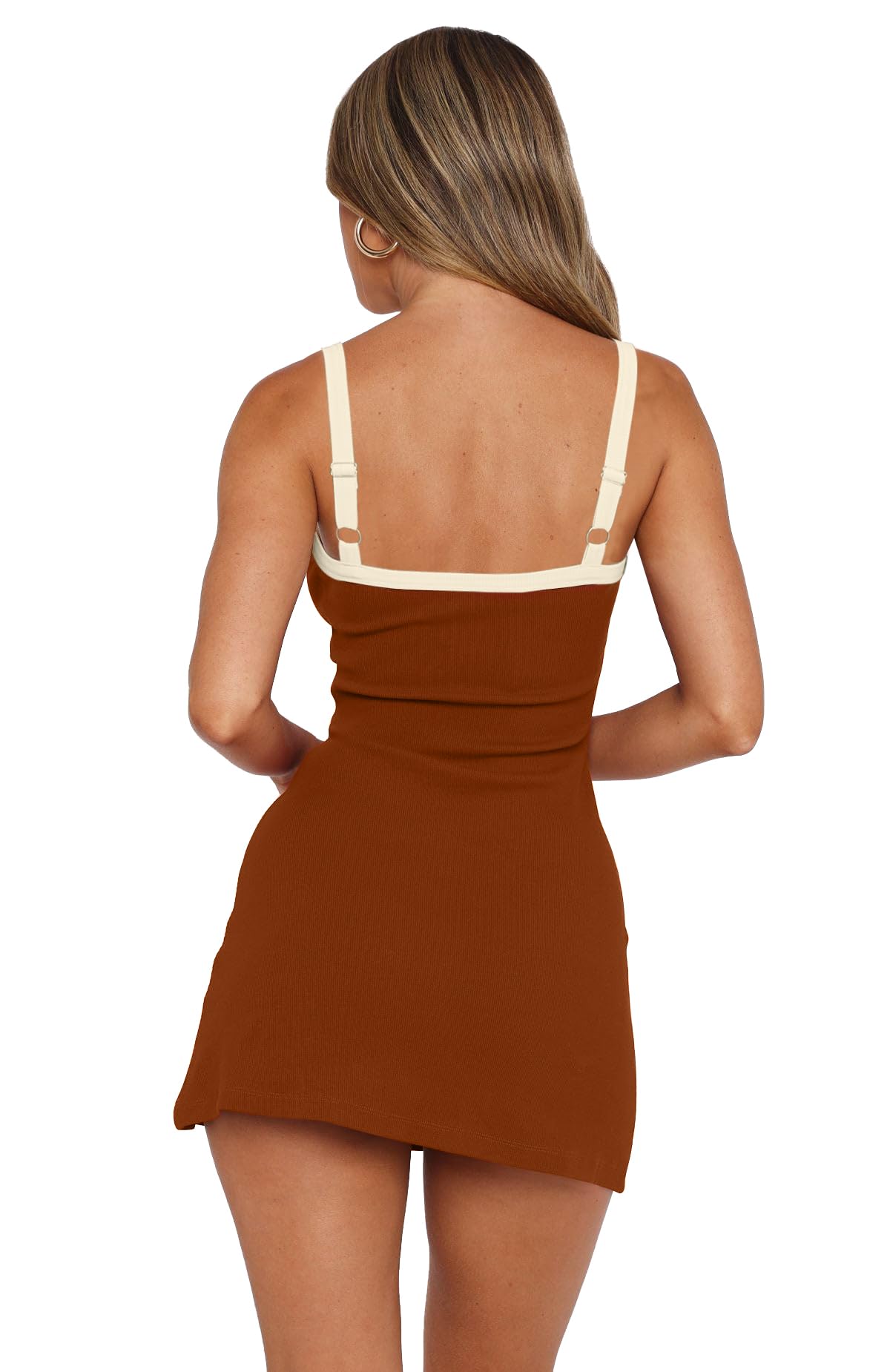 MISSJOY Women's 2026 Summer Ribbed Bodycon Casual Square Neck Sleeveless Tank Top Club Party Mini Dresses