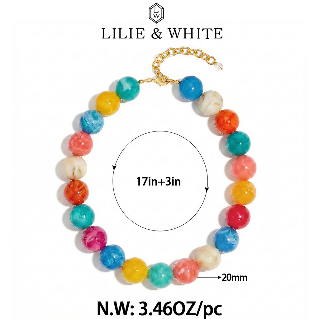 LILIE&WHITE Colorful Chunky Bead Necklaces For Women Trendy Boho Collar Statement Necklace Choker Summer Beach Jewelry Birthday Gift For Her
