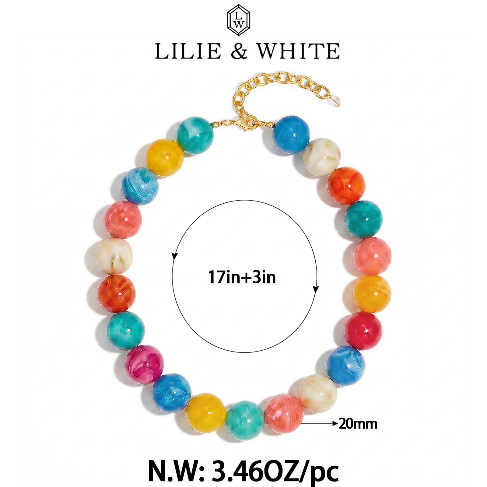 LILIE&WHITE Colorful Chunky Bead Necklaces For Women Trendy Boho Collar Statement Necklace Choker Summer Beach Jewelry Birthday Gift For Her