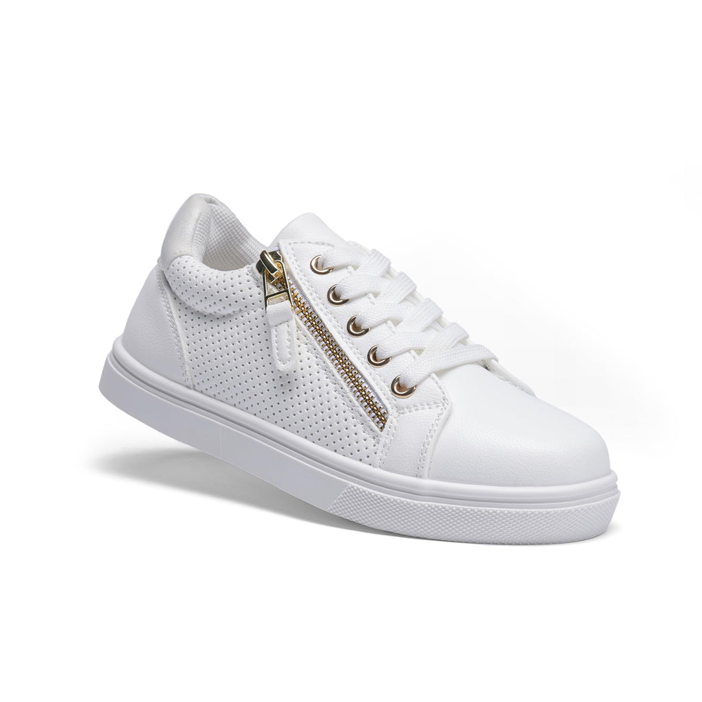 FabKids Kids Sneakers Boys Girls White Shoes Low Top Lace Up Footwear for Toddler Little Kid Big Kid