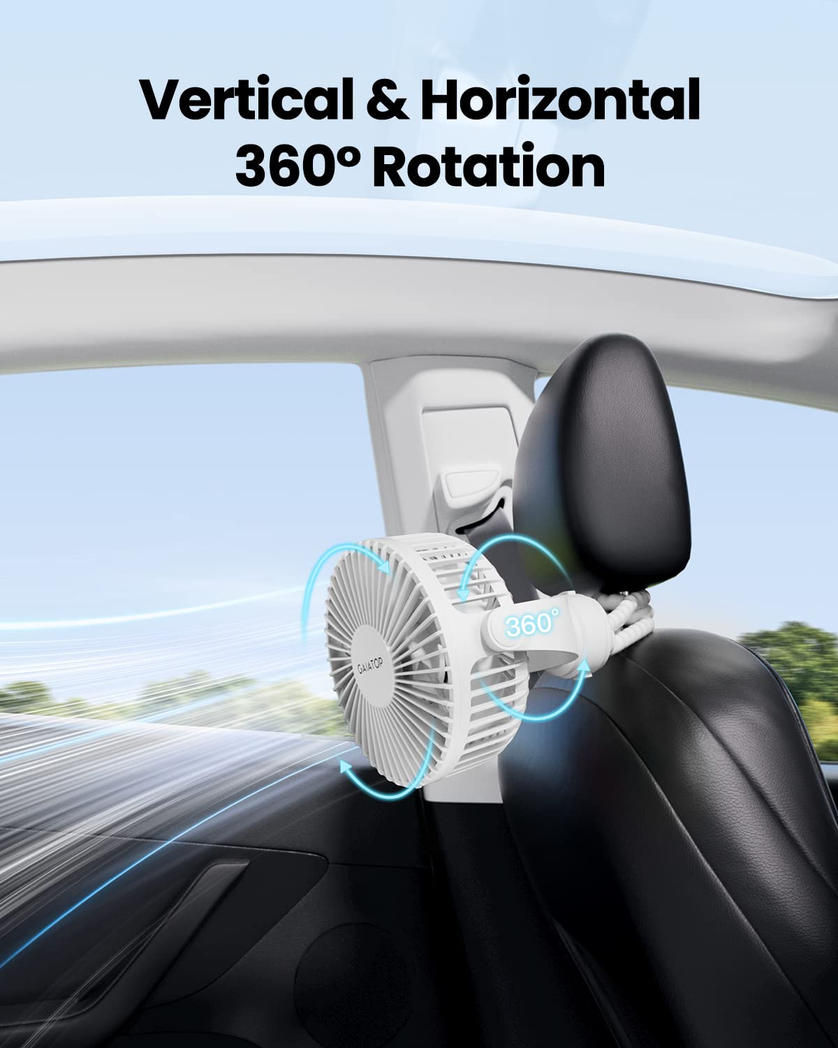 Gaiatop Mini Portable Stroller Fan, Battery Operated Small Clip on, Detachable 3 Speed Rechargeable, 360° Rotate Flexible Tripod Better Cooling for Car Seat Crib Treadmill Travel Black