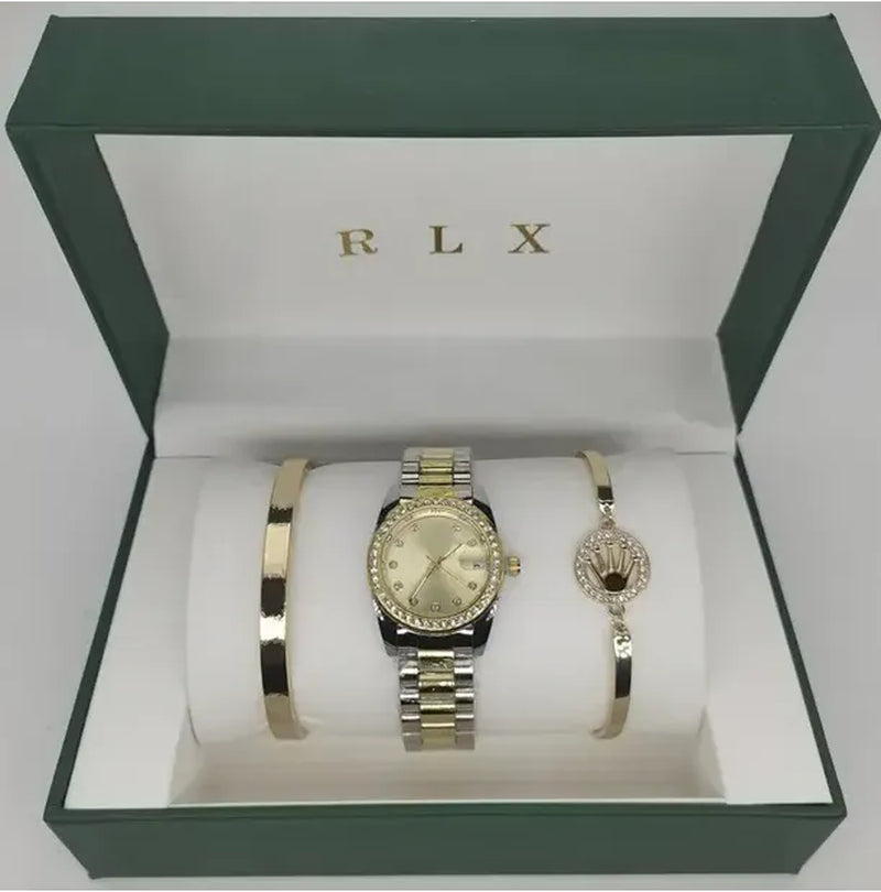 3Pcs Set Watch Luxury Designer High Quality Women Pink Dial Hollow Strap Fashion Gold Bracelet Quartz Wristwatch Student Ladies Watches Reloj Mujer with Box A3269