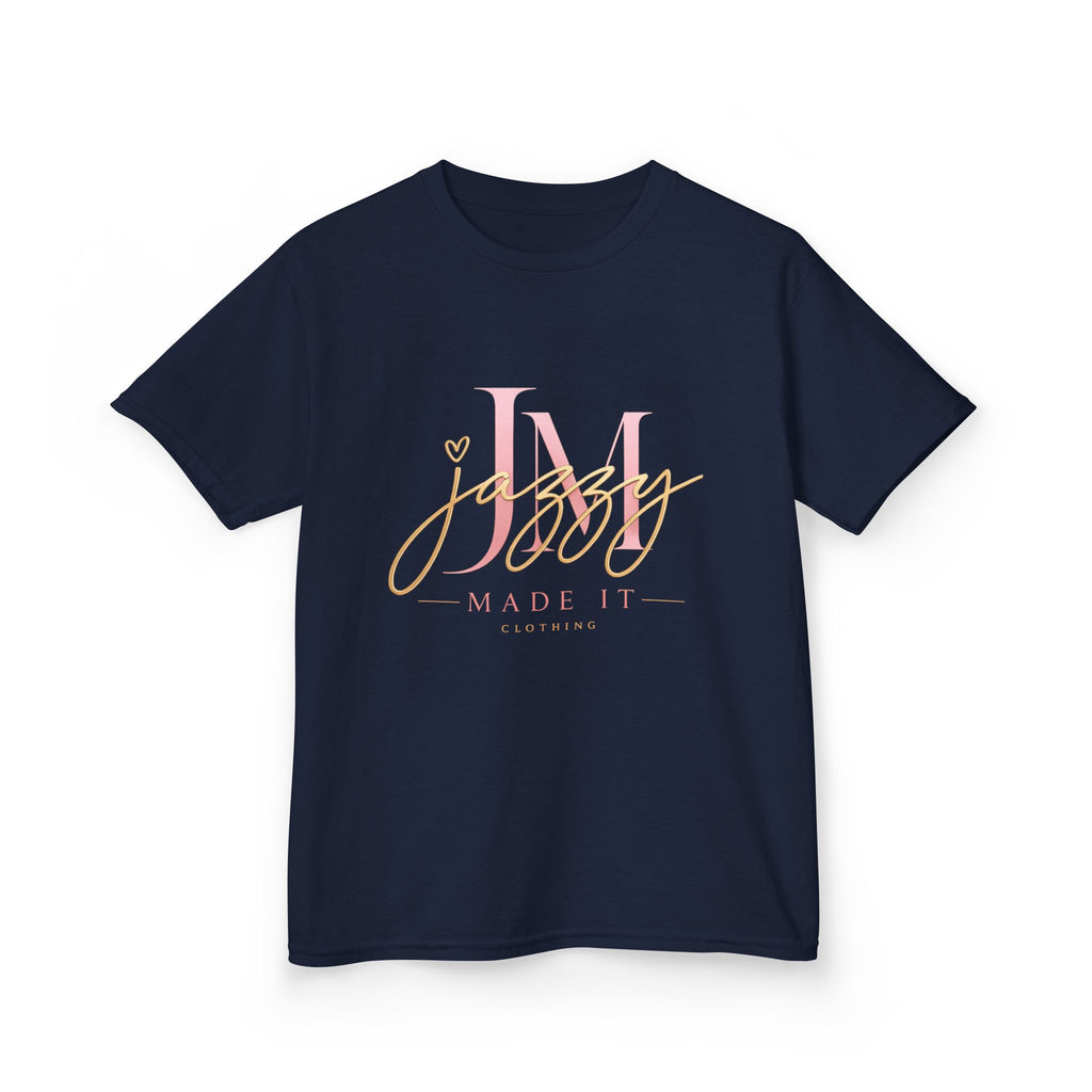 Kids Tee — Pink Initial 'M' with 'Jassy Made It' Gold Script