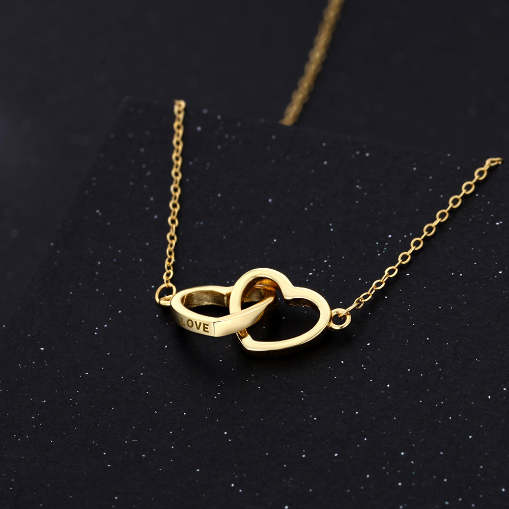 S925 Sterling Silver Double Heart Necklace with Engraving