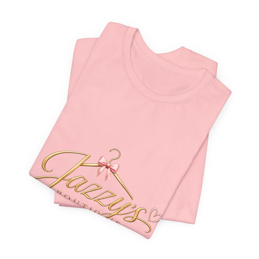 Boutique Logo Tee - "Jazzy's Boutique" Gold Script Women's Fashion T-Shirt