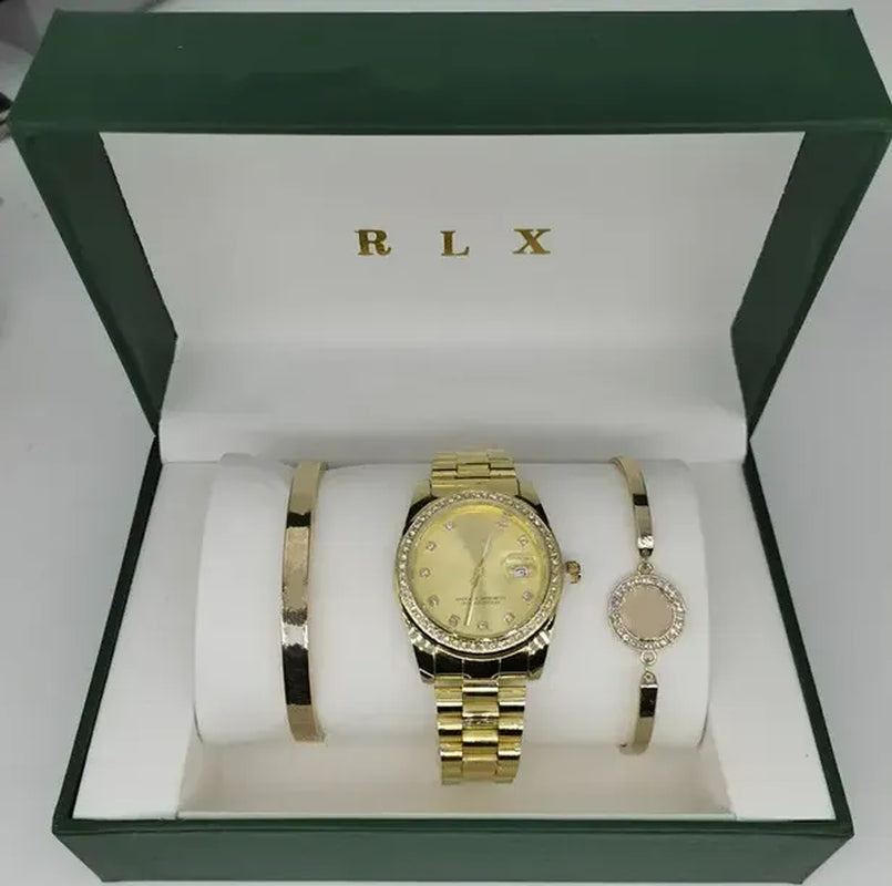 3Pcs Set Watch Luxury Designer High Quality Women Pink Dial Hollow Strap Fashion Gold Bracelet Quartz Wristwatch Student Ladies Watches Reloj Mujer with Box A3269