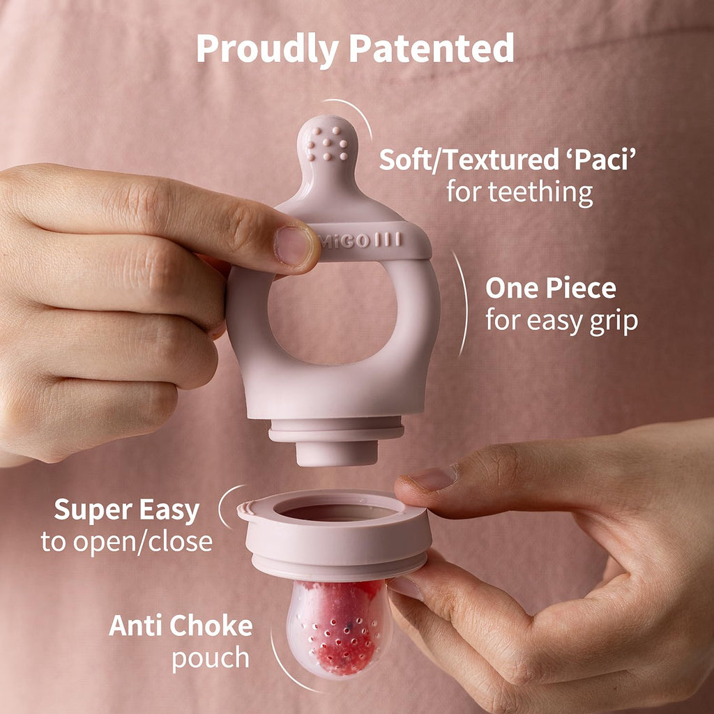 SAMiGO Baby Food Fruit Feeder and Breastmilk Popsicle Mold Set, Silicone Fruit Teether, Food Feeder Pacifier for Teething Relief, Freezer Tray, Baby Feeding Essentials, 4 Months+