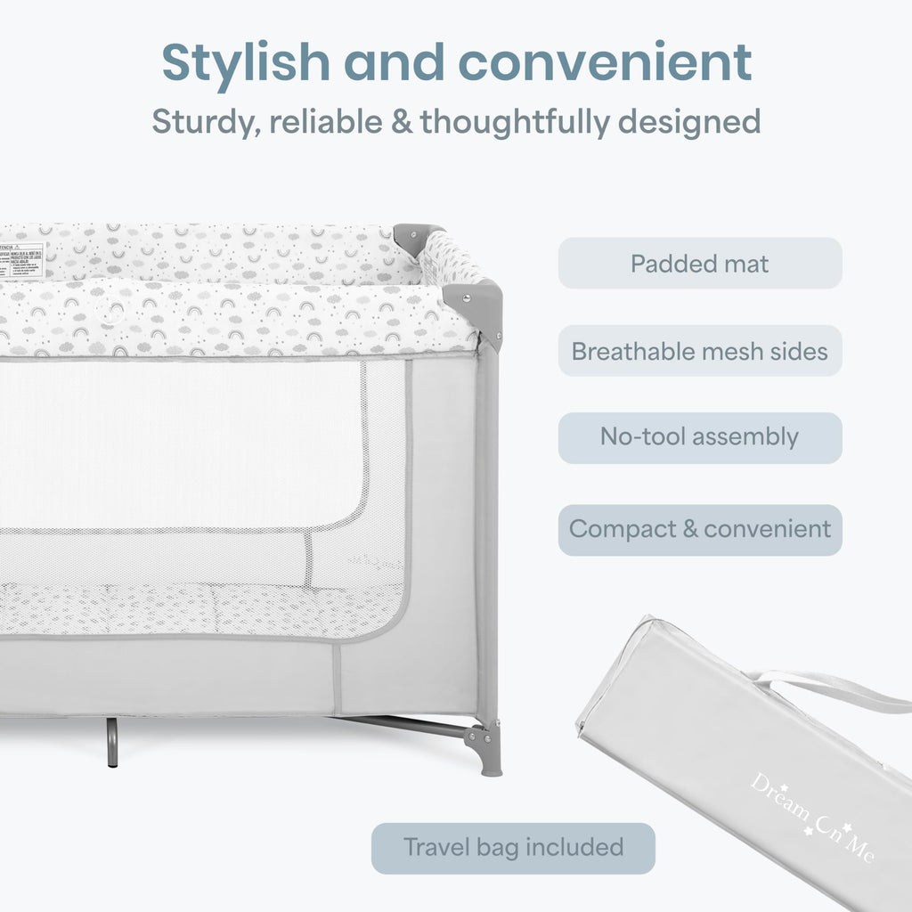 Dream On Me Zodiak Baby Playard, Breathable Mesh Sides, Soft Comfortable Mattress, Quick & Easy to Fold with Travel Carry Bag, Compact Space Saving Design - Cool Grey