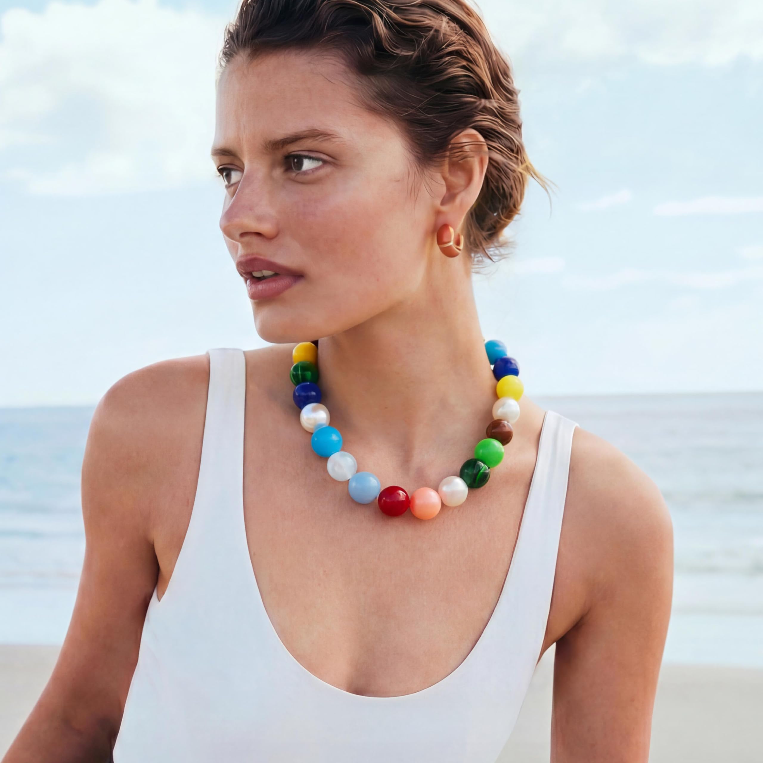 LILIE&WHITE Colorful Chunky Bead Necklaces For Women Trendy Boho Collar Statement Necklace Choker Summer Beach Jewelry Birthday Gift For Her