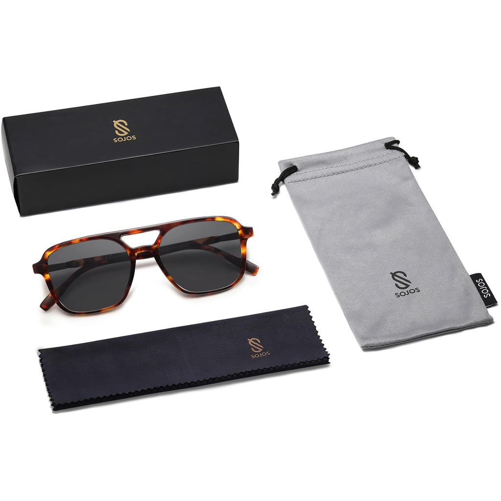 SOJOS Retro Aviator Sunglasses for Women Men,Trendy Rectangle Womens Mens Shades Sun Glasses SJ2202
