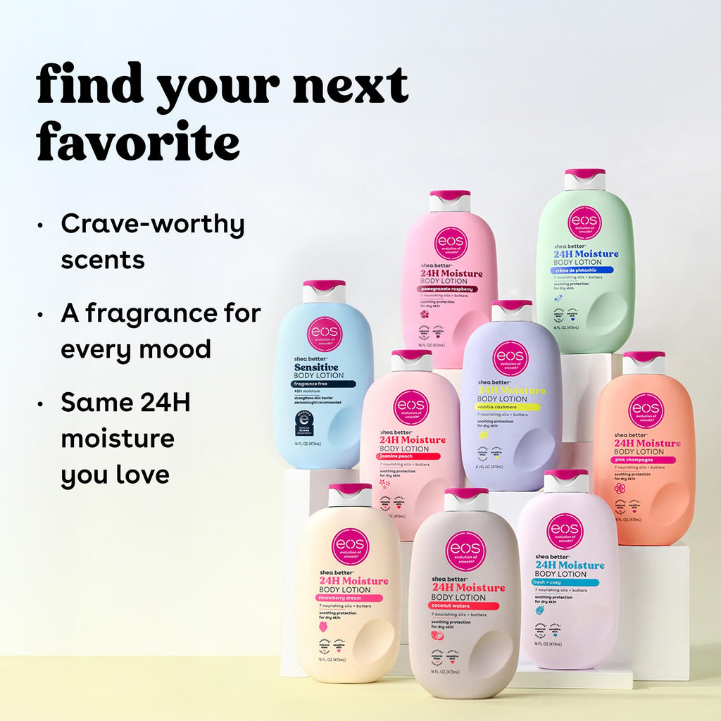 eos Shea Better Body Lotion Vanilla Cashmere, 24-Hour Moisture Skin Care, Lightweight & Non-Greasy, Natural Shea, Vegan, Vanilla Body Lotion, 16 fl oz