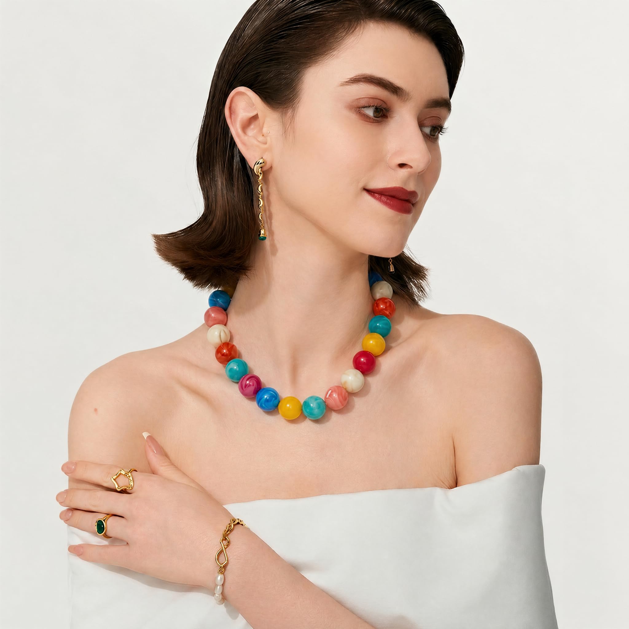 LILIE&WHITE Colorful Chunky Bead Necklaces For Women Trendy Boho Collar Statement Necklace Choker Summer Beach Jewelry Birthday Gift For Her