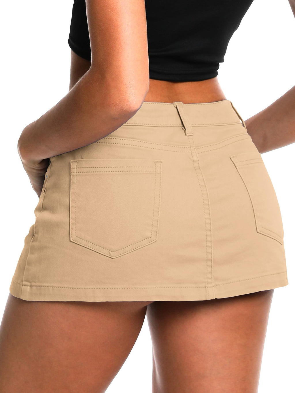 ELLEVEN Low Rise High Stretch Mini Skort Skirt for Women,Denim Skort Shorts with Pockets