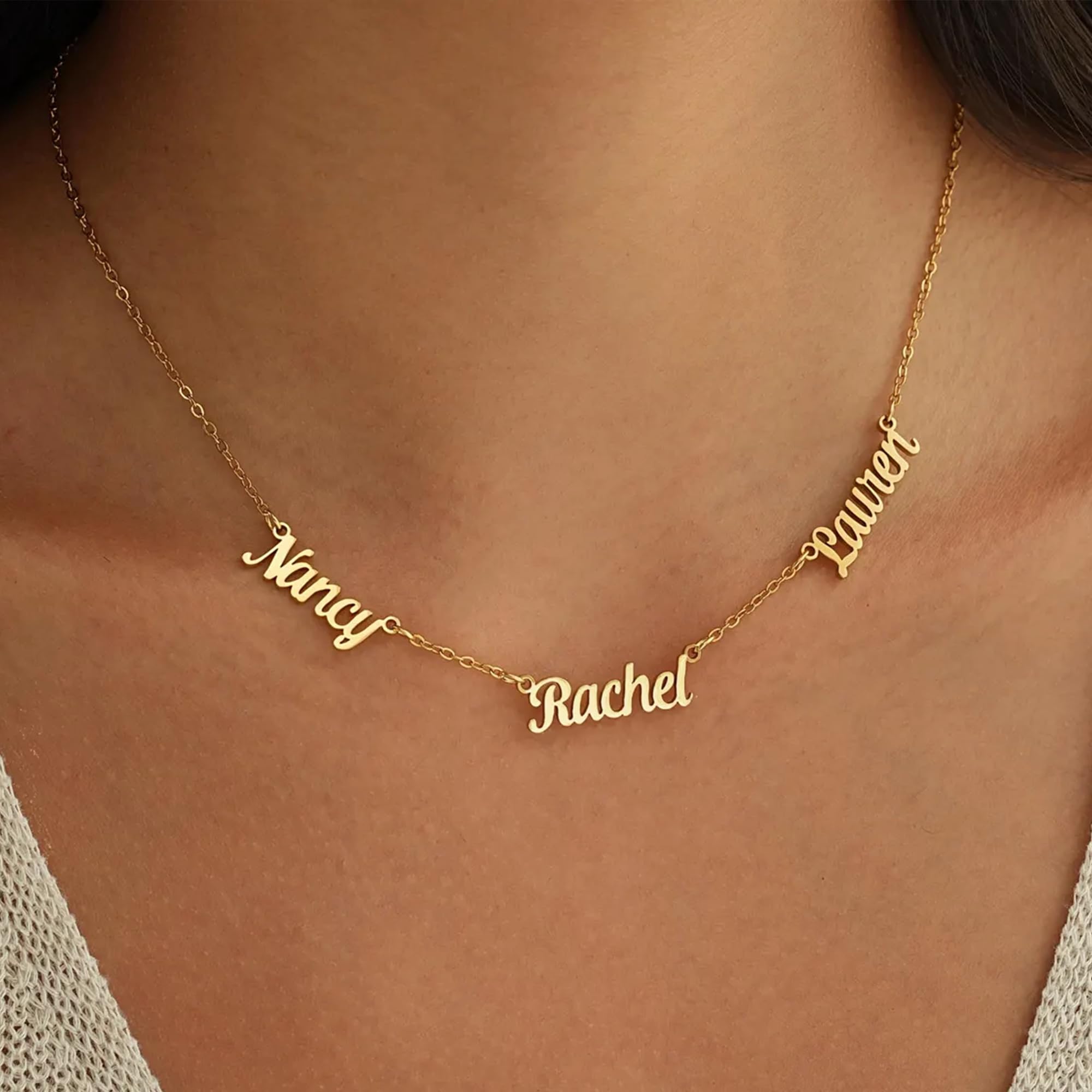 Elemtansy Mothers Day Custom Name Necklace for Women, Multiple Name Personalized 18K Gold Plated Handmade Family Necklace, Customized Jewelry Birthday Gift for Mom