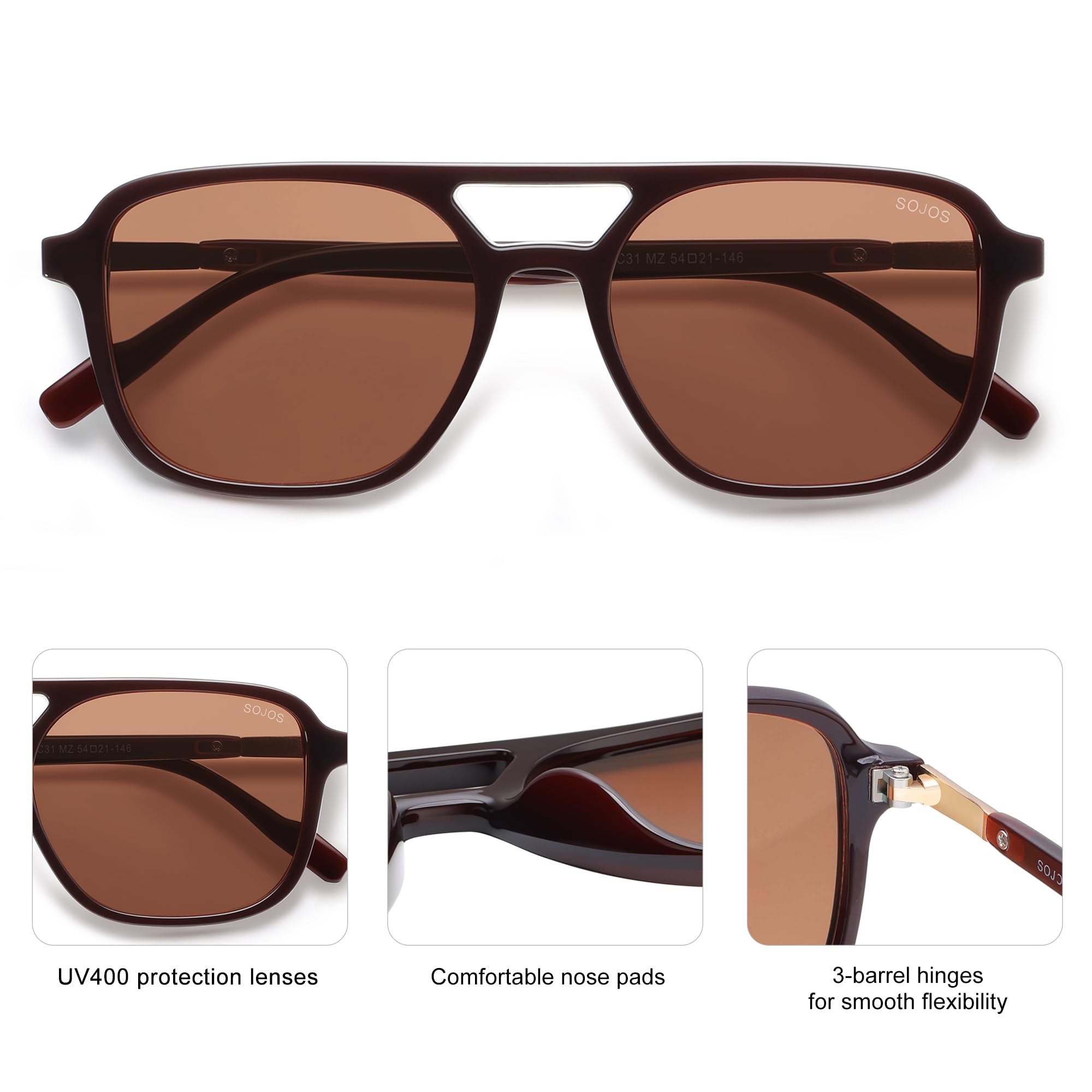 SOJOS Retro Aviator Sunglasses for Women Men,Trendy Rectangle Womens Mens Shades Sun Glasses SJ2202