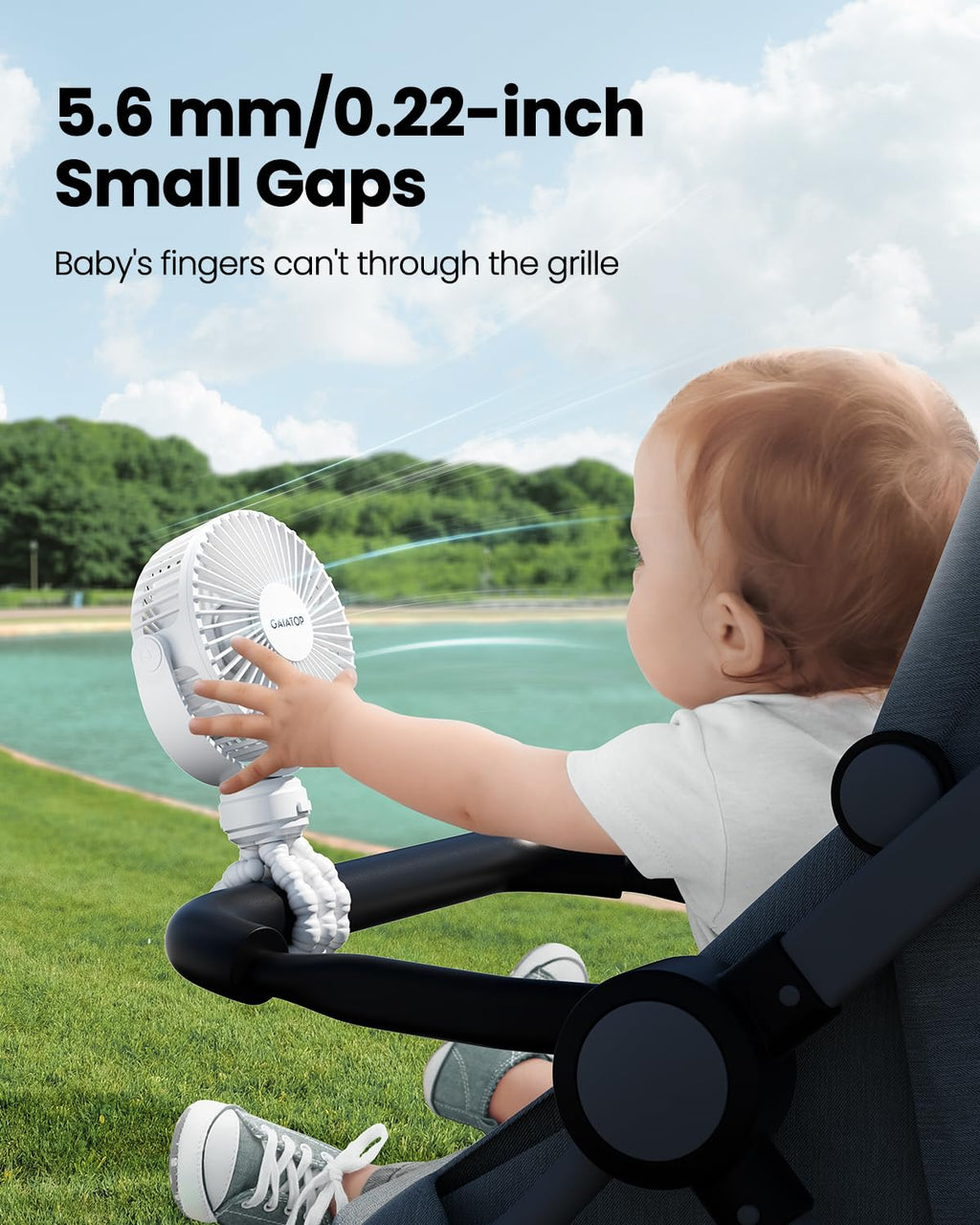 Gaiatop Mini Portable Stroller Fan, Battery Operated Small Clip on, Detachable 3 Speed Rechargeable, 360° Rotate Flexible Tripod Better Cooling for Car Seat Crib Treadmill Travel Black