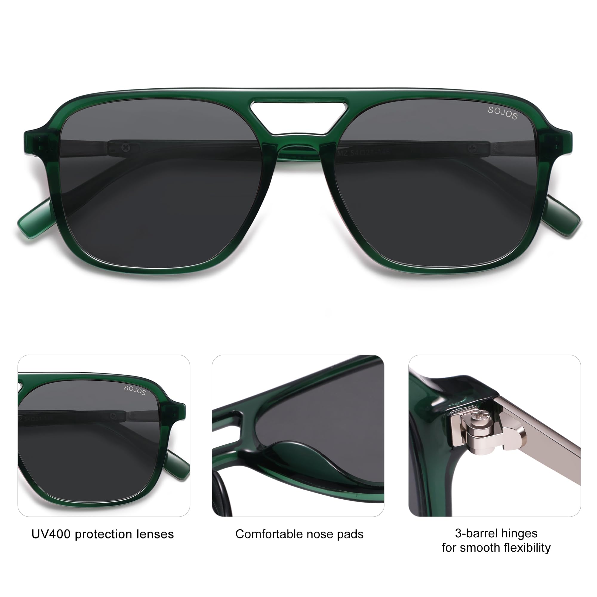SOJOS Retro Aviator Sunglasses for Women Men,Trendy Rectangle Womens Mens Shades Sun Glasses SJ2202