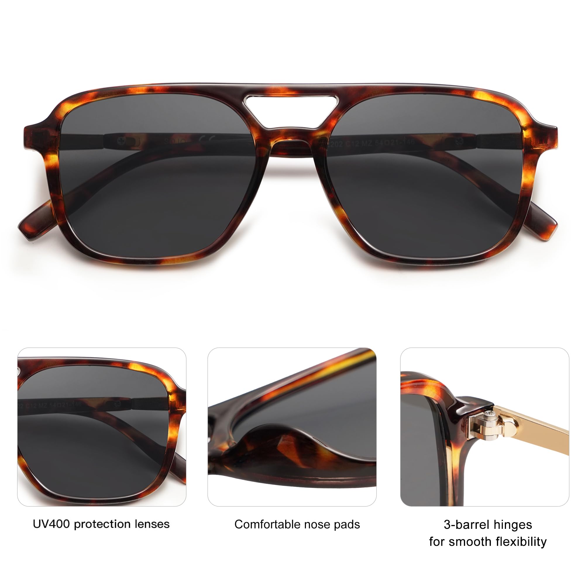 SOJOS Retro Aviator Sunglasses for Women Men,Trendy Rectangle Womens Mens Shades Sun Glasses SJ2202