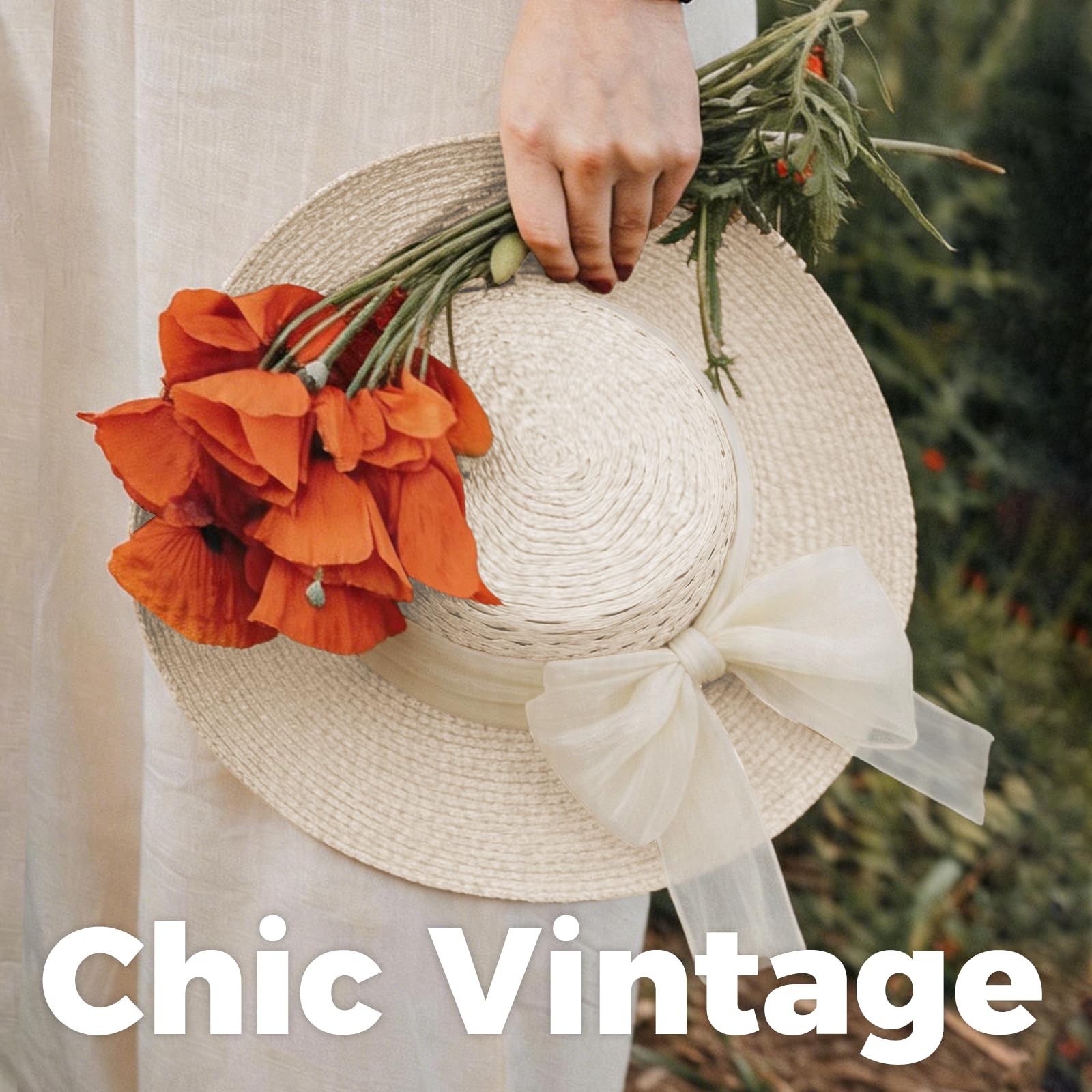 ACUSHLA Straw Sun Hat for Women Wide Brim Adjustable Boho Summer Beach Hats with Bow Vintage Fedora Panama UPF 50+