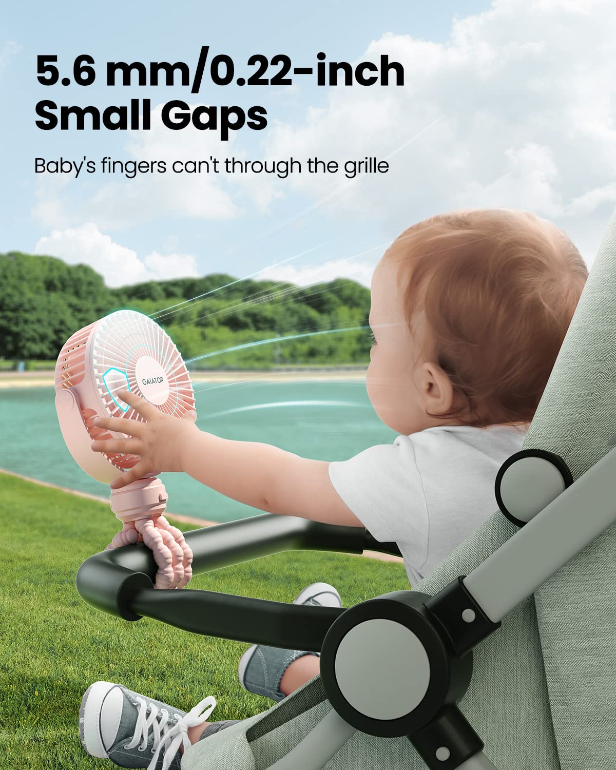 Gaiatop Mini Portable Stroller Fan, Battery Operated Small Clip on, Detachable 3 Speed Rechargeable, 360° Rotate Flexible Tripod Better Cooling for Car Seat Crib Treadmill Travel Black
