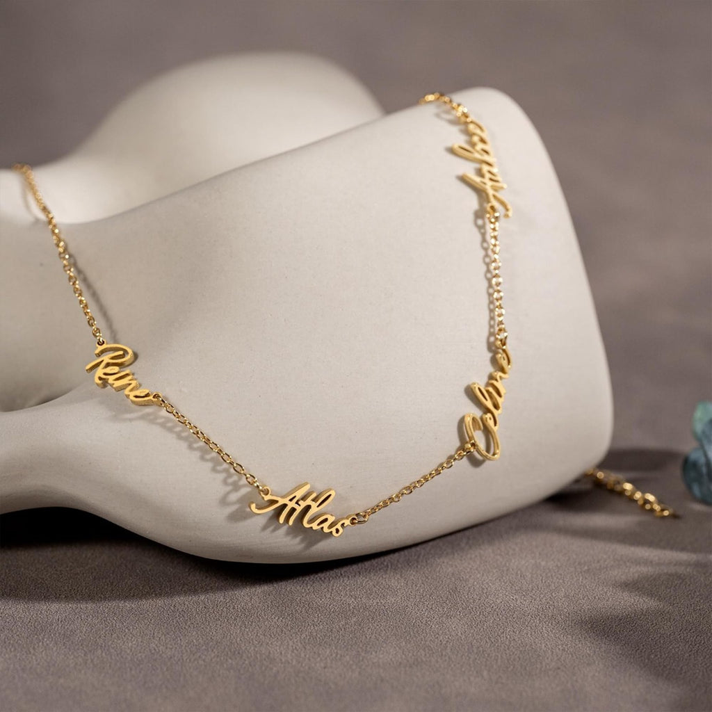Elemtansy Mothers Day Custom Name Necklace for Women, Multiple Name Personalized 18K Gold Plated Handmade Family Necklace, Customized Jewelry Birthday Gift for Mom