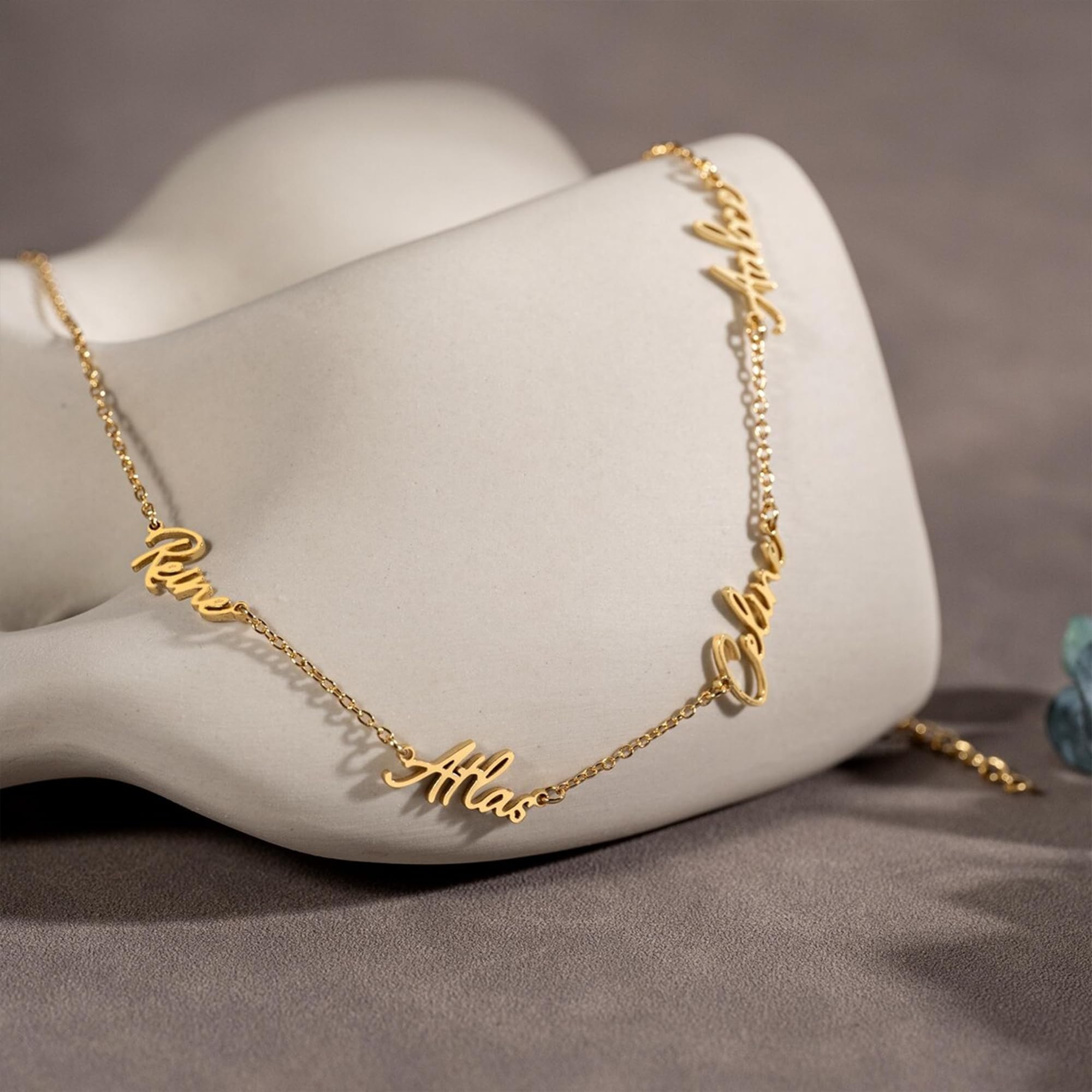 Elemtansy Mothers Day Custom Name Necklace for Women, Multiple Name Personalized 18K Gold Plated Handmade Family Necklace, Customized Jewelry Birthday Gift for Mom