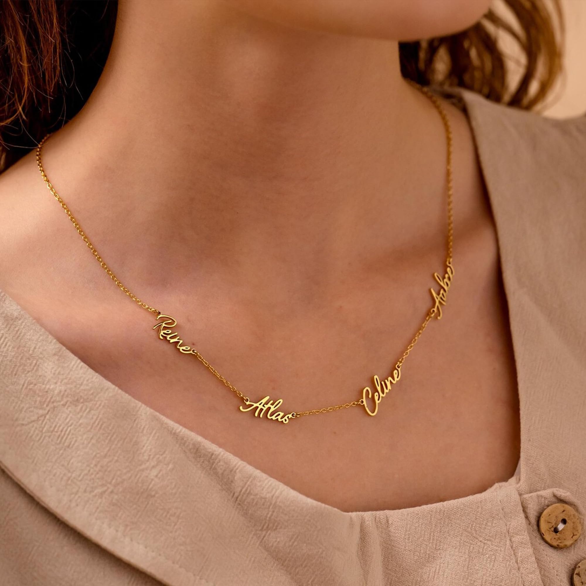 Elemtansy Mothers Day Custom Name Necklace for Women, Multiple Name Personalized 18K Gold Plated Handmade Family Necklace, Customized Jewelry Birthday Gift for Mom