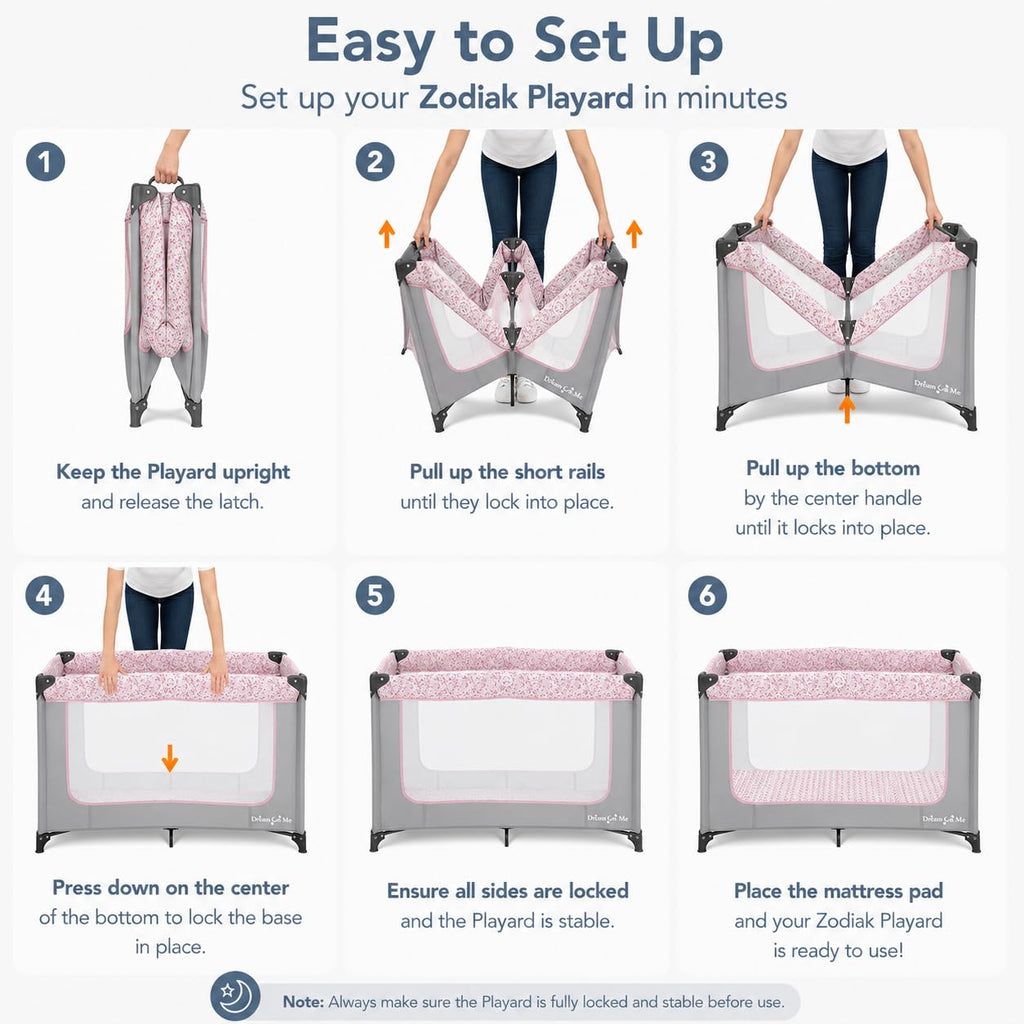 Dream On Me Zodiak Baby Playard, Breathable Mesh Sides, Soft Comfortable Mattress, Quick & Easy to Fold with Travel Carry Bag, Compact Space Saving Design - Cool Grey