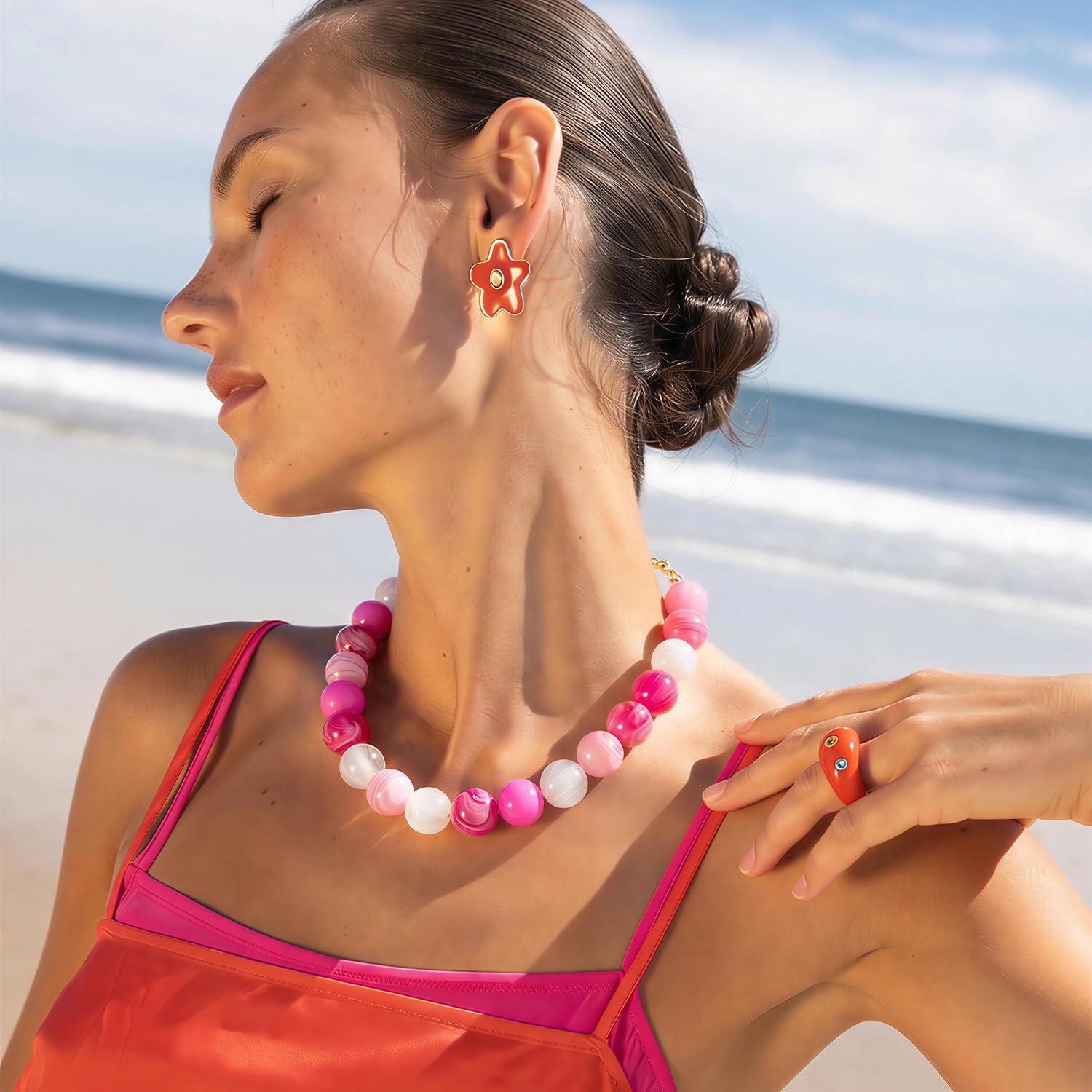 LILIE&WHITE Colorful Chunky Bead Necklaces For Women Trendy Boho Collar Statement Necklace Choker Summer Beach Jewelry Birthday Gift For Her