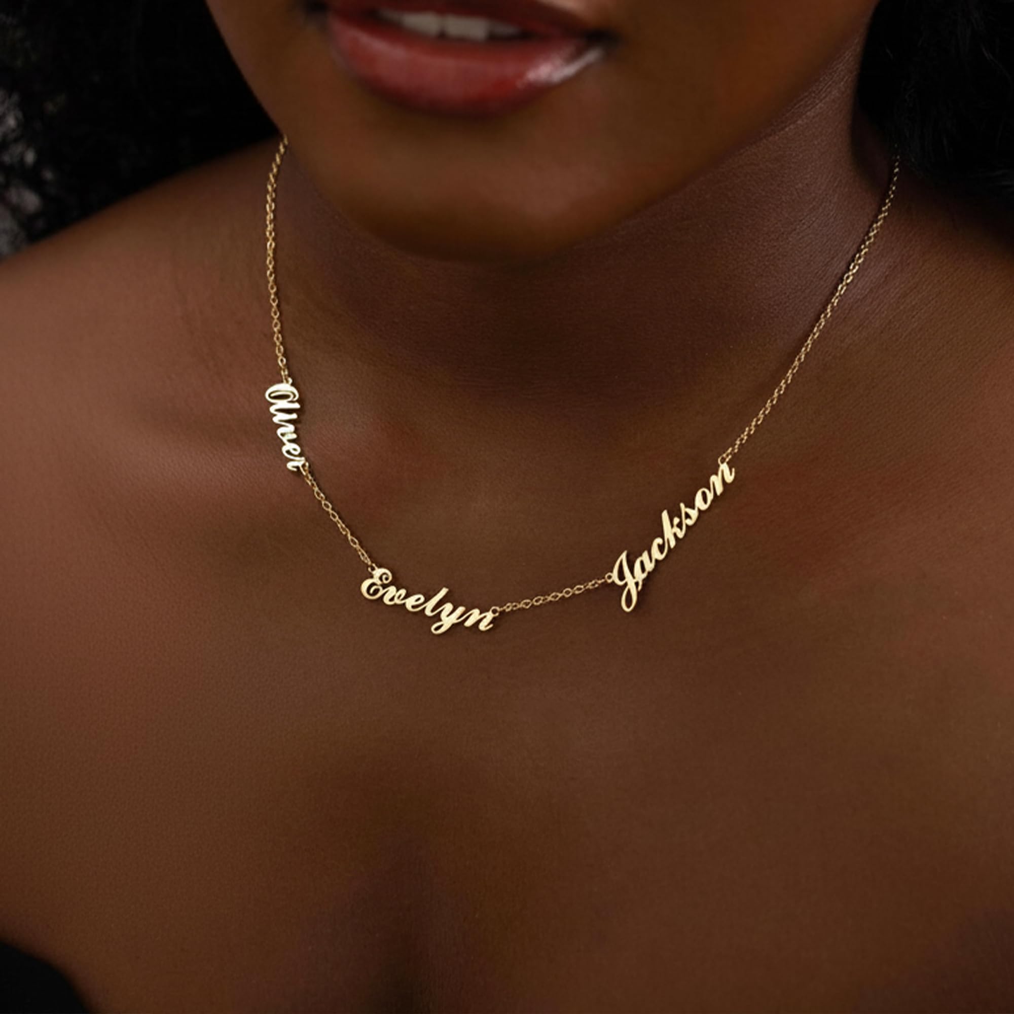 Elemtansy Mothers Day Custom Name Necklace for Women, Multiple Name Personalized 18K Gold Plated Handmade Family Necklace, Customized Jewelry Birthday Gift for Mom