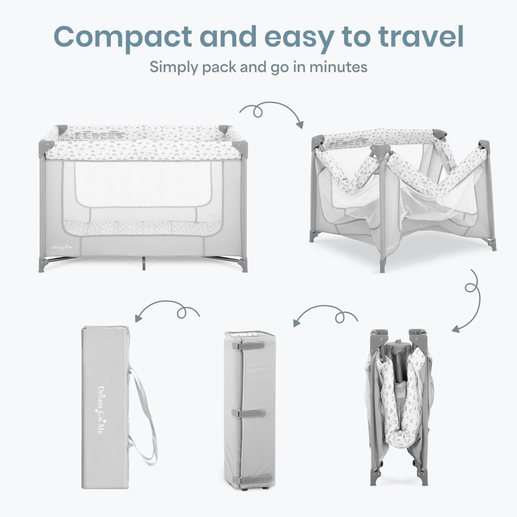 Dream On Me Zodiak Baby Playard, Breathable Mesh Sides, Soft Comfortable Mattress, Quick & Easy to Fold with Travel Carry Bag, Compact Space Saving Design - Cool Grey