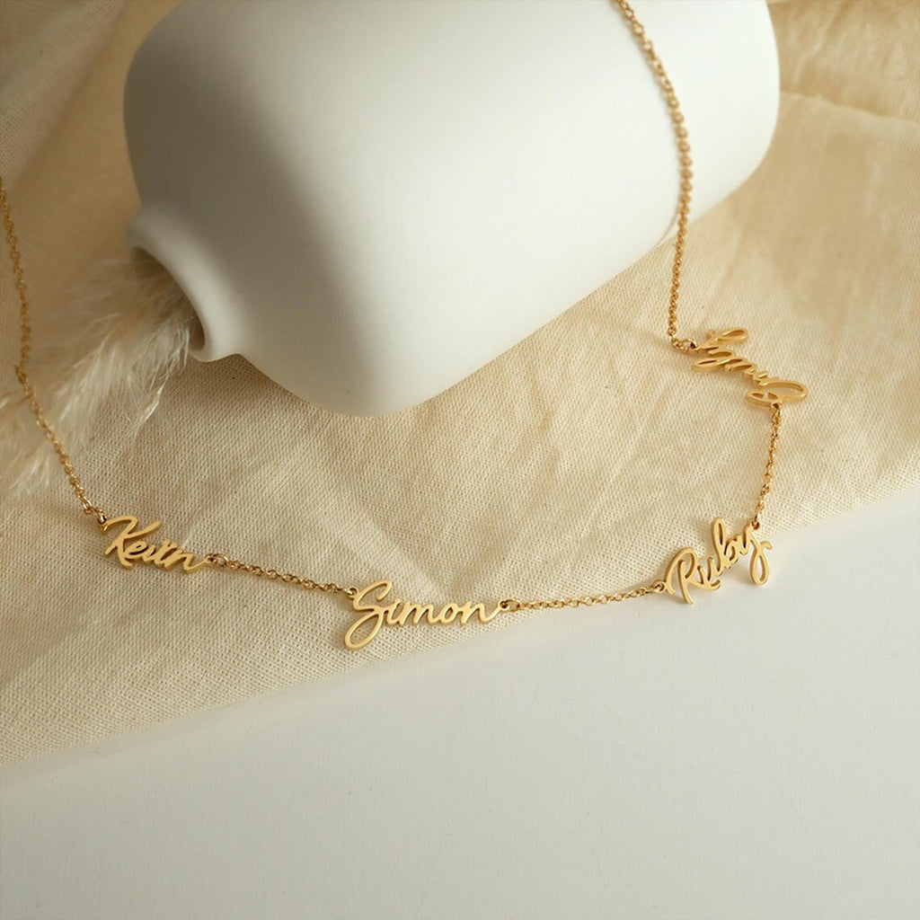 Elemtansy Mothers Day Custom Name Necklace for Women, Multiple Name Personalized 18K Gold Plated Handmade Family Necklace, Customized Jewelry Birthday Gift for Mom