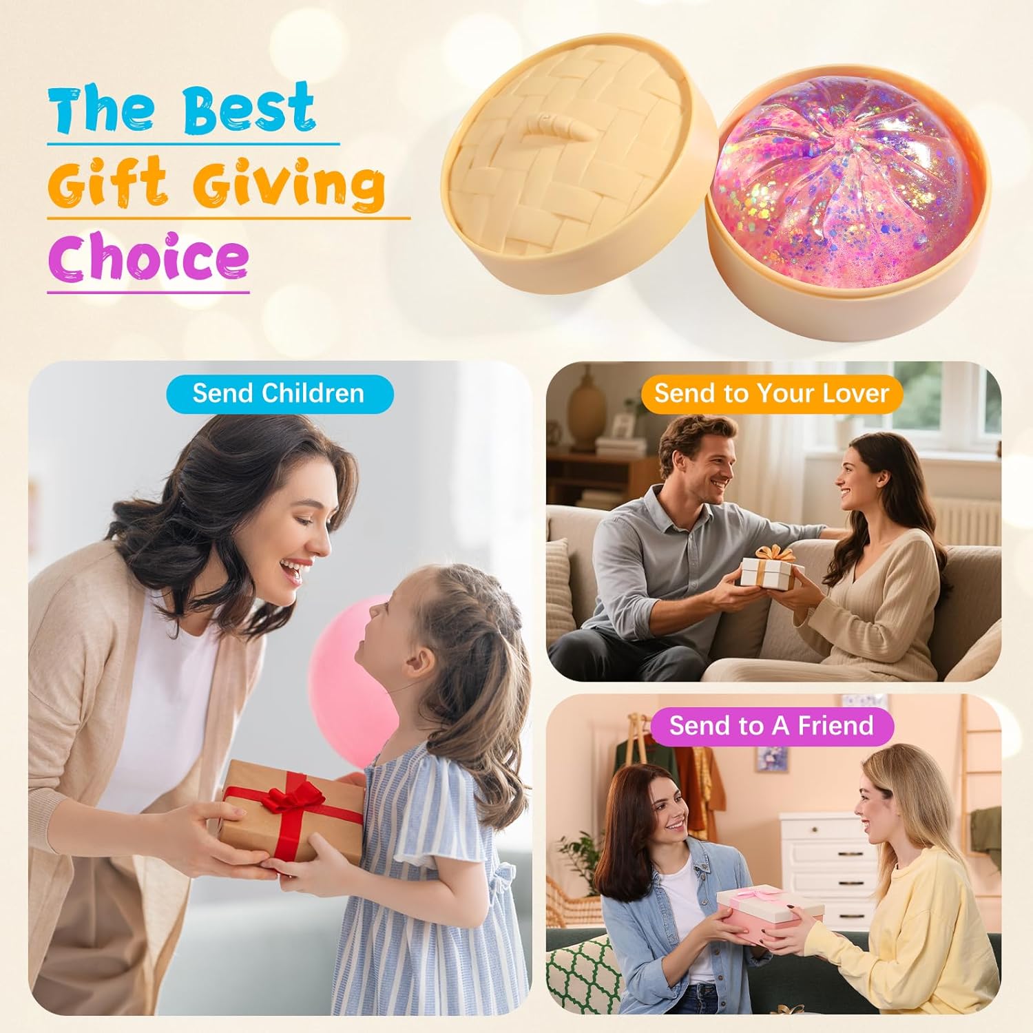 Sugar Dumpling Squishy,Viral Bao Bun Squishy Dumling Mystery Box,Stress Relief Fidget Squeeze Toy for Holiday & Birthday Gifts (Pink)