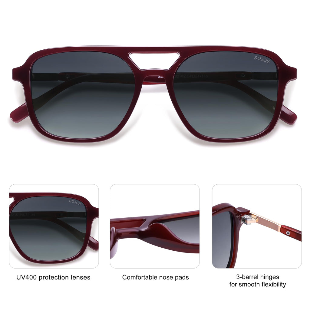 SOJOS Retro Aviator Sunglasses for Women Men,Trendy Rectangle Womens Mens Shades Sun Glasses SJ2202