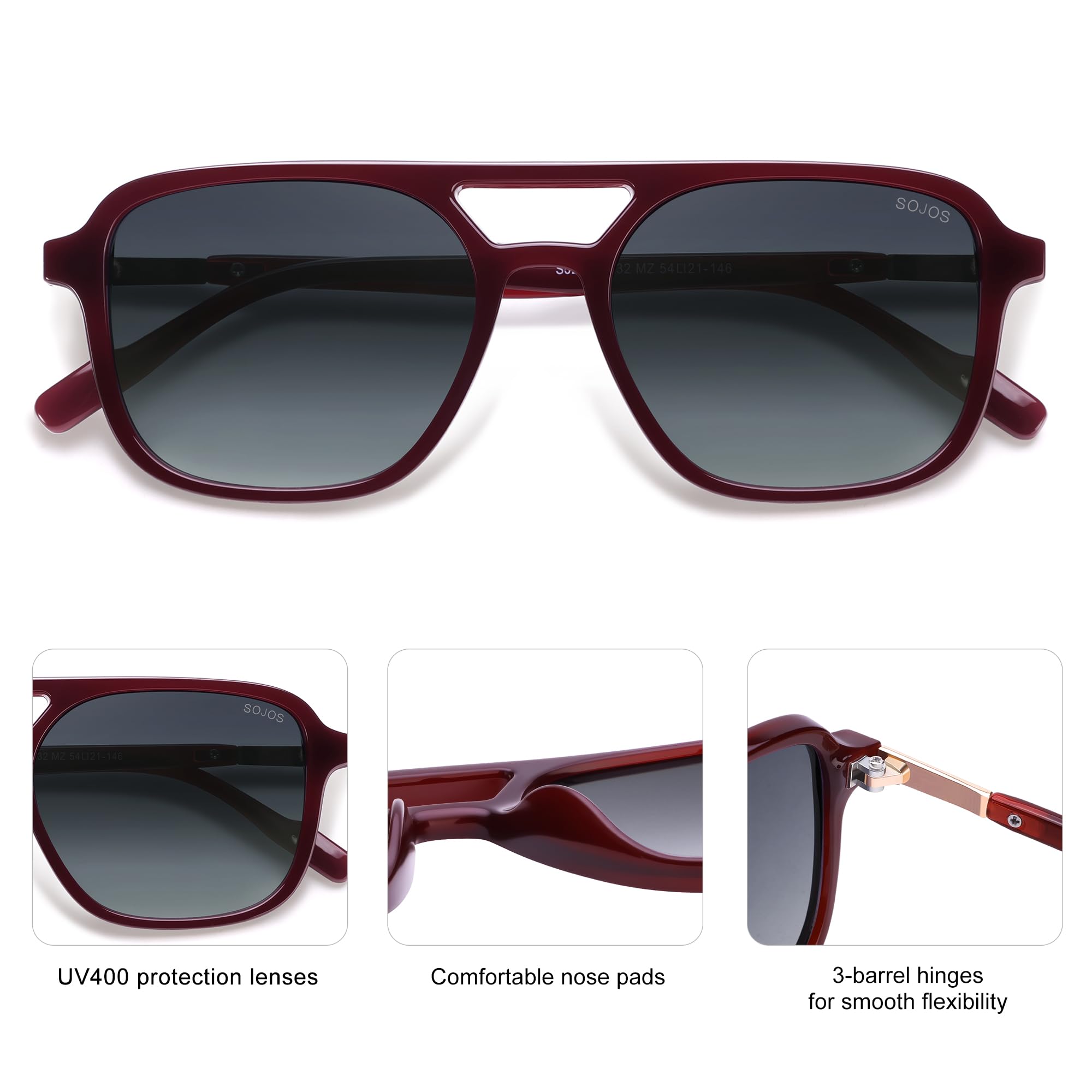 SOJOS Retro Aviator Sunglasses for Women Men,Trendy Rectangle Womens Mens Shades Sun Glasses SJ2202