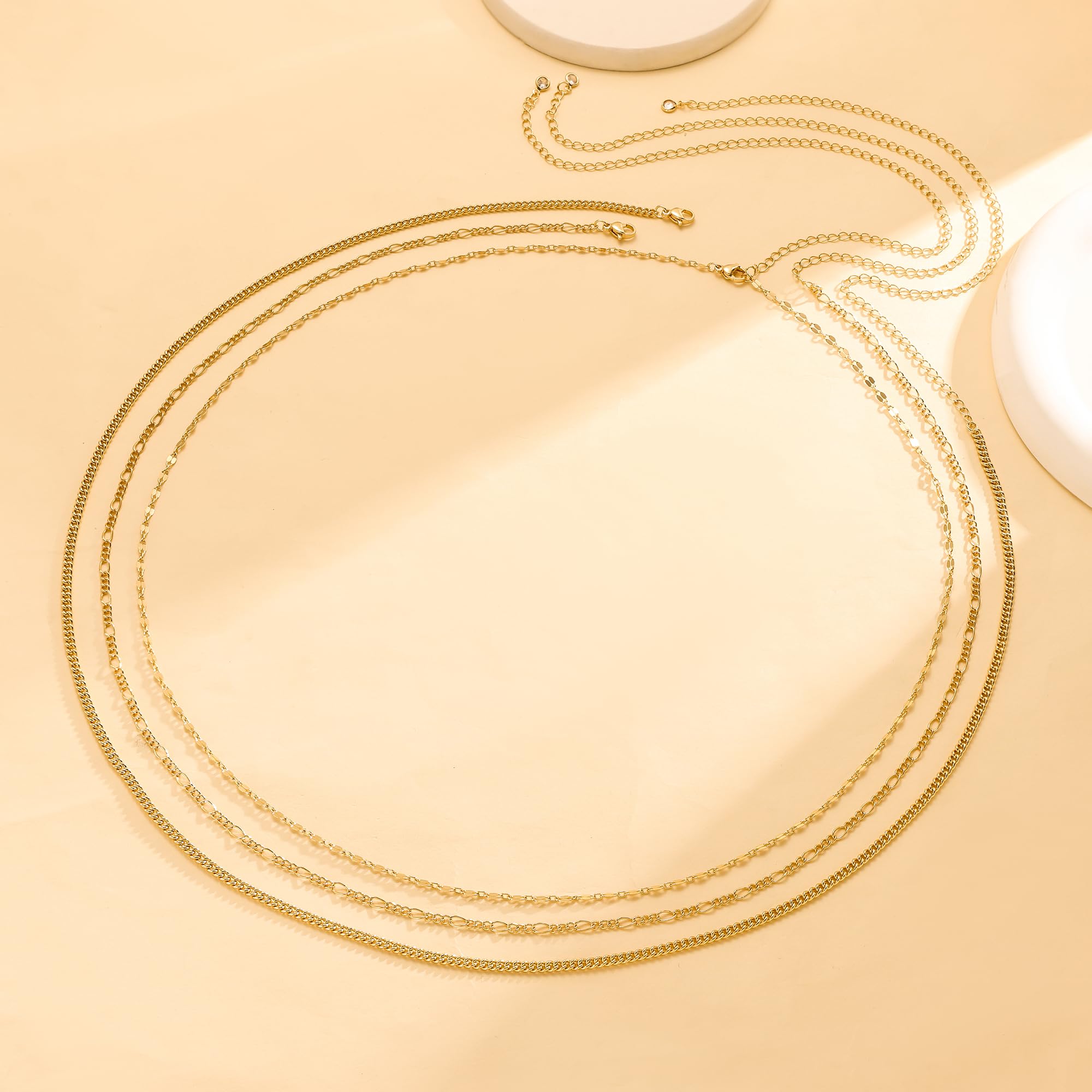 CHESKY 14K Gold Plated Silver Plated Waist Chain for Women, Layered Belly Belt Chains Beach Waist Beads Chain Waterproof Snake Cuban Body Chain Summer Jewelry Accessories for Women