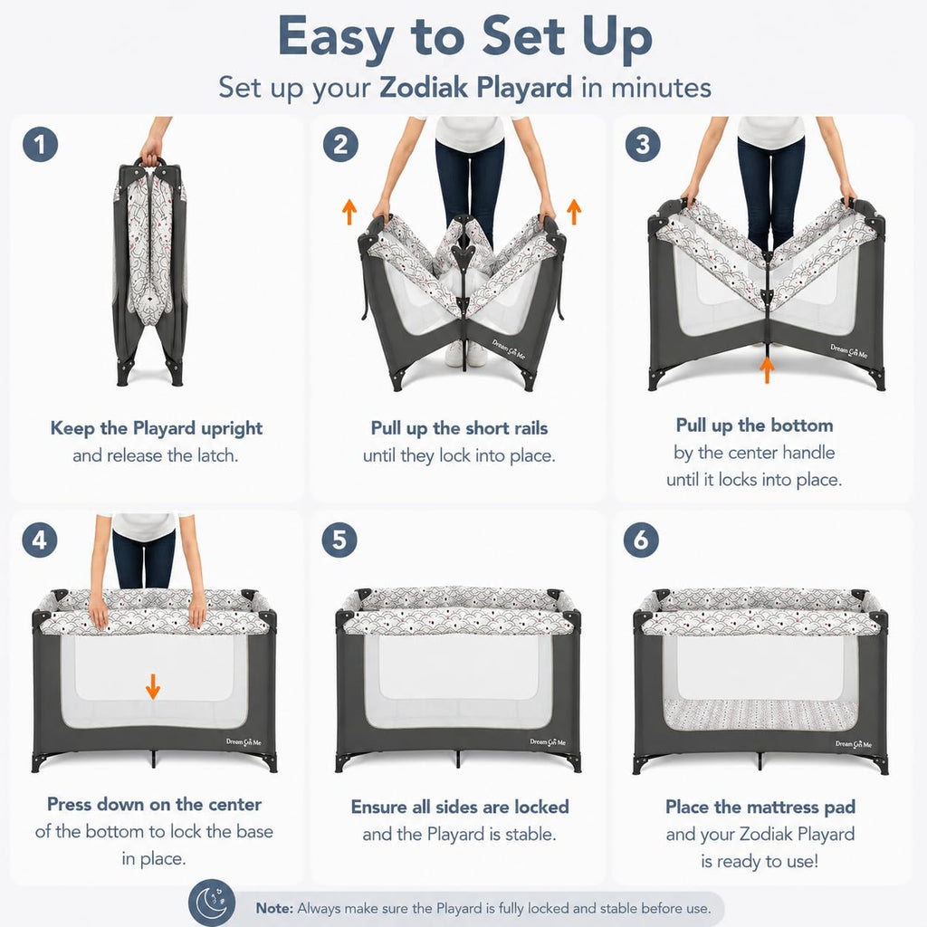 Dream On Me Zodiak Baby Playard, Breathable Mesh Sides, Soft Comfortable Mattress, Quick & Easy to Fold with Travel Carry Bag, Compact Space Saving Design - Cool Grey
