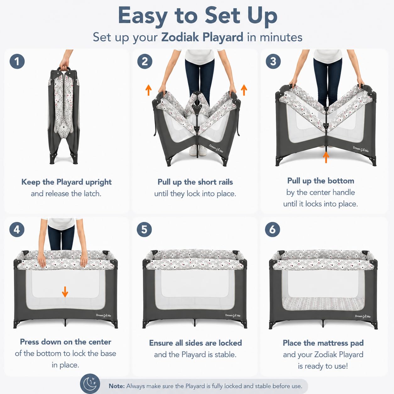 Dream On Me Zodiak Baby Playard, Breathable Mesh Sides, Soft Comfortable Mattress, Quick & Easy to Fold with Travel Carry Bag, Compact Space Saving Design - Cool Grey